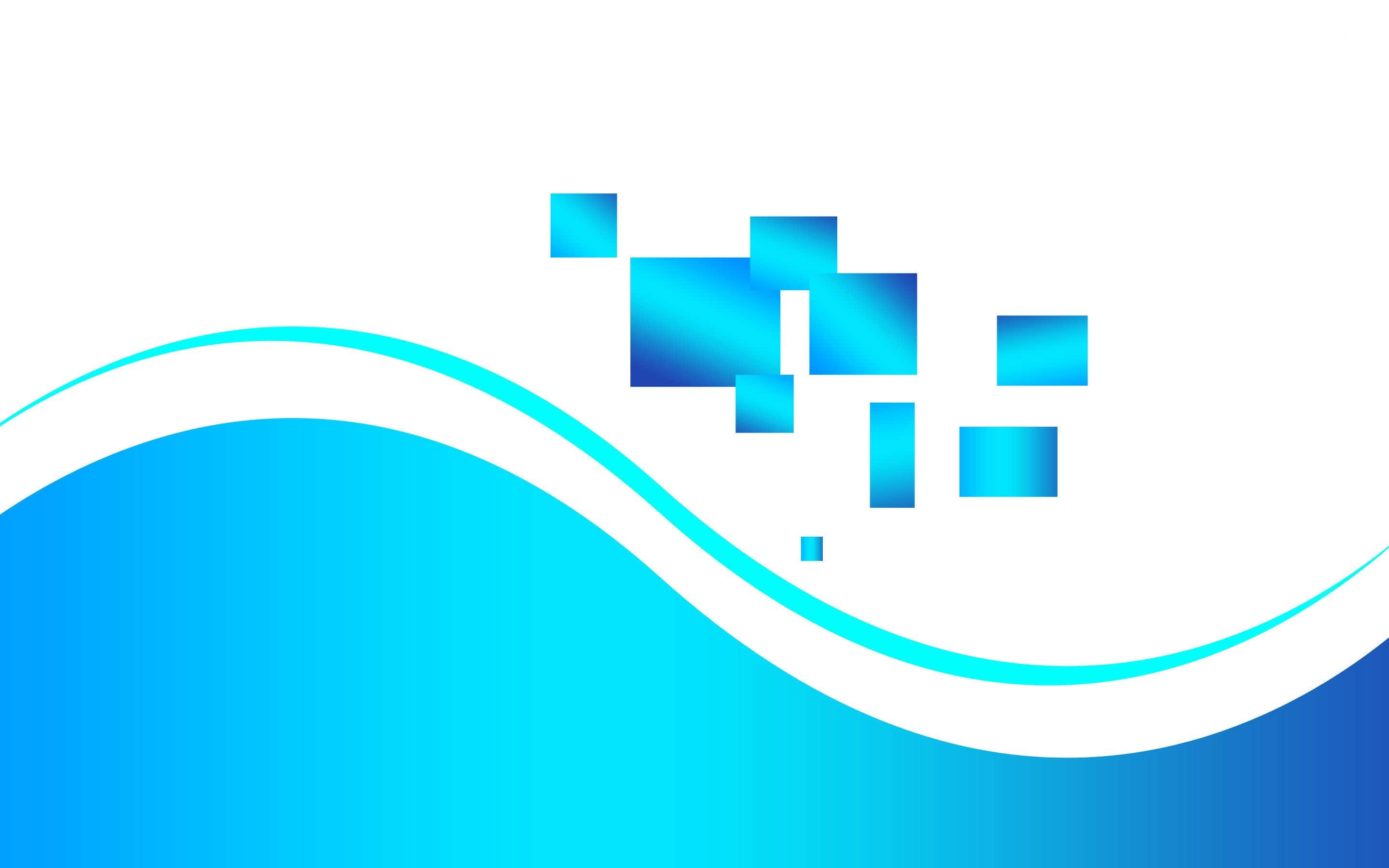 blue abstract wave, floating gradient cubes, white background, 2K Desktop Wallpaper