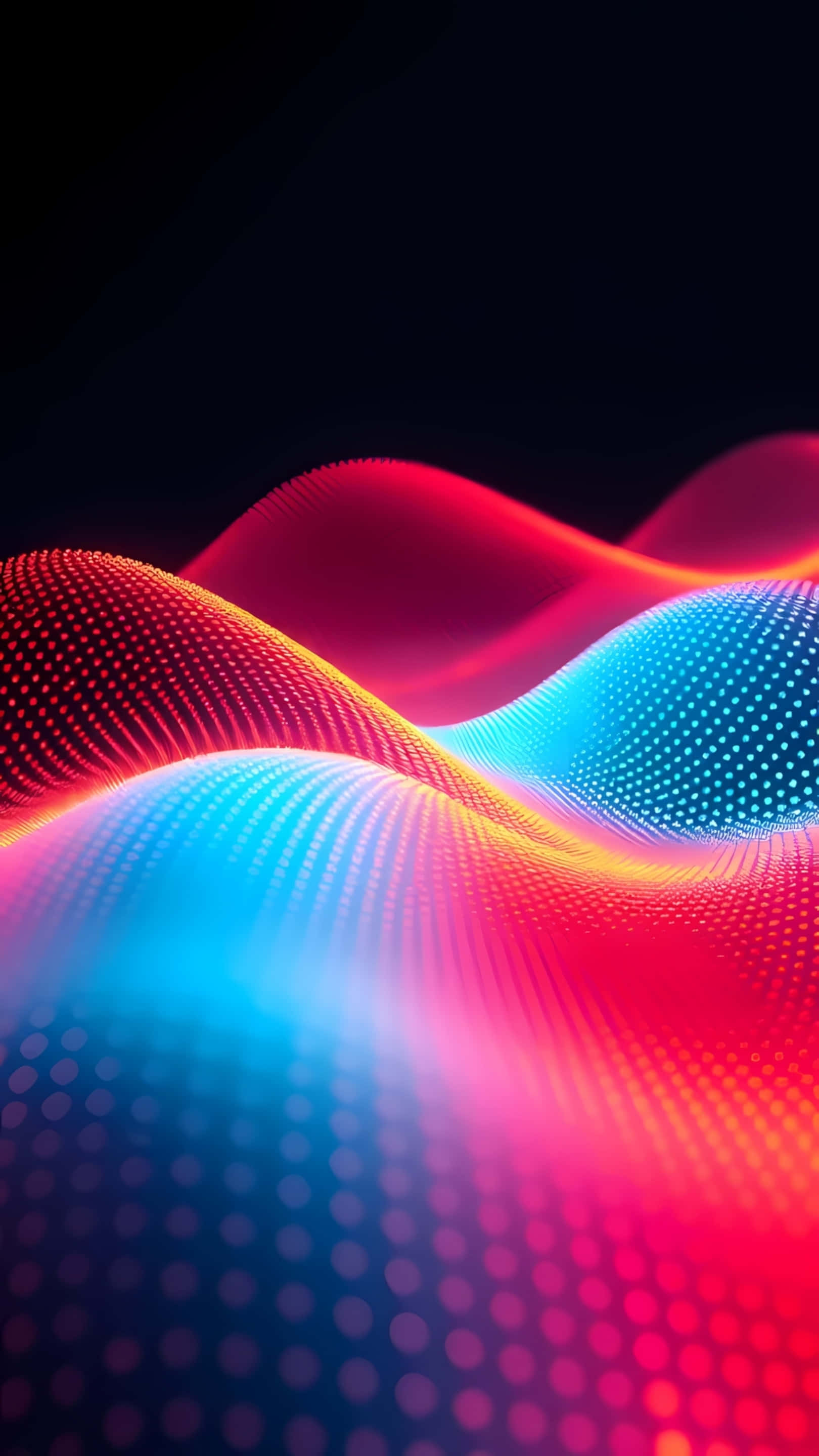 colorful abstract wave, glowing dots, vibrant red and blue waveforms, 2K Phone Wallpaper