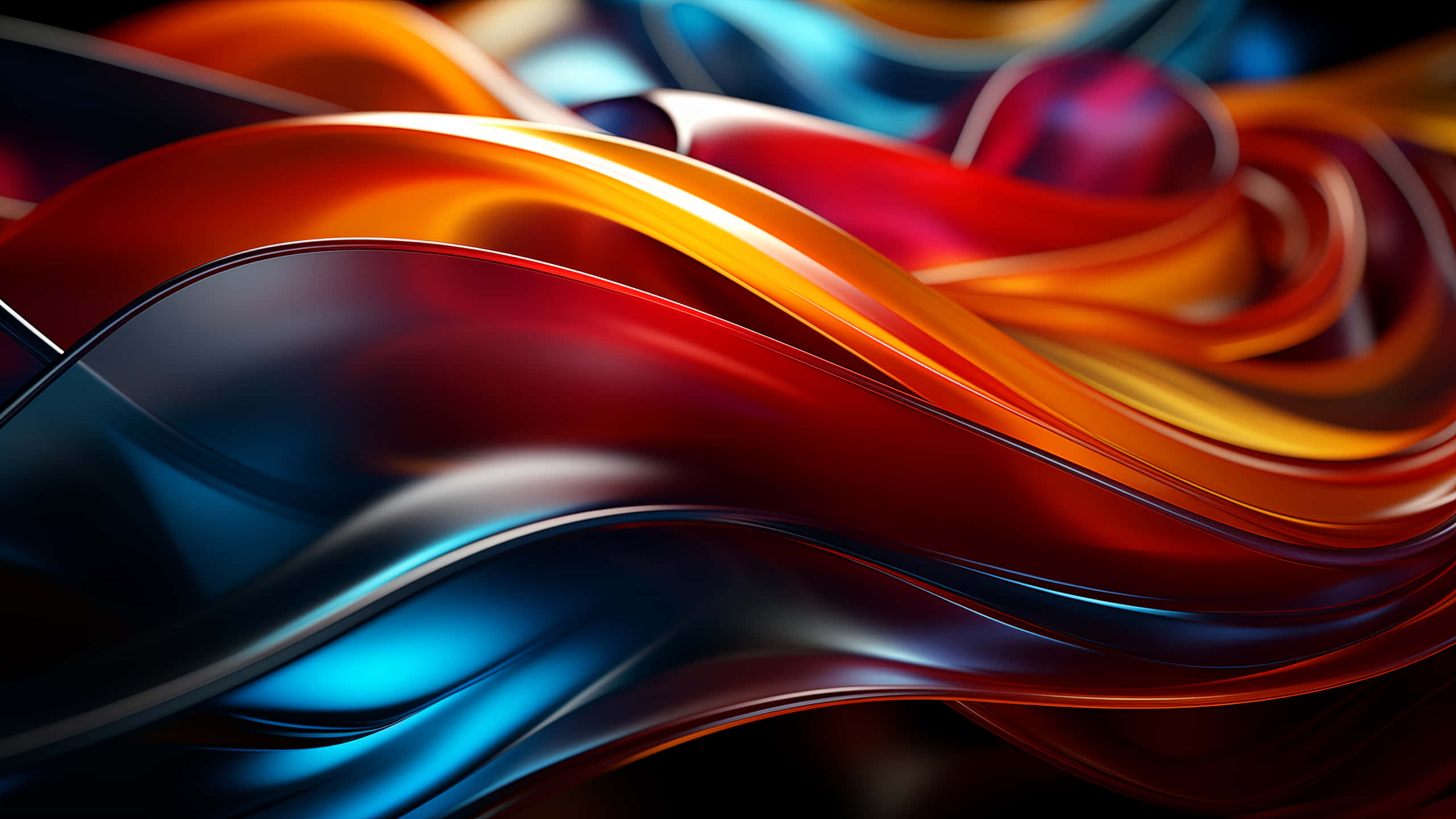 vibrant abstract waves, molten red orange, electric blue, 2K Desktop Wallpaper