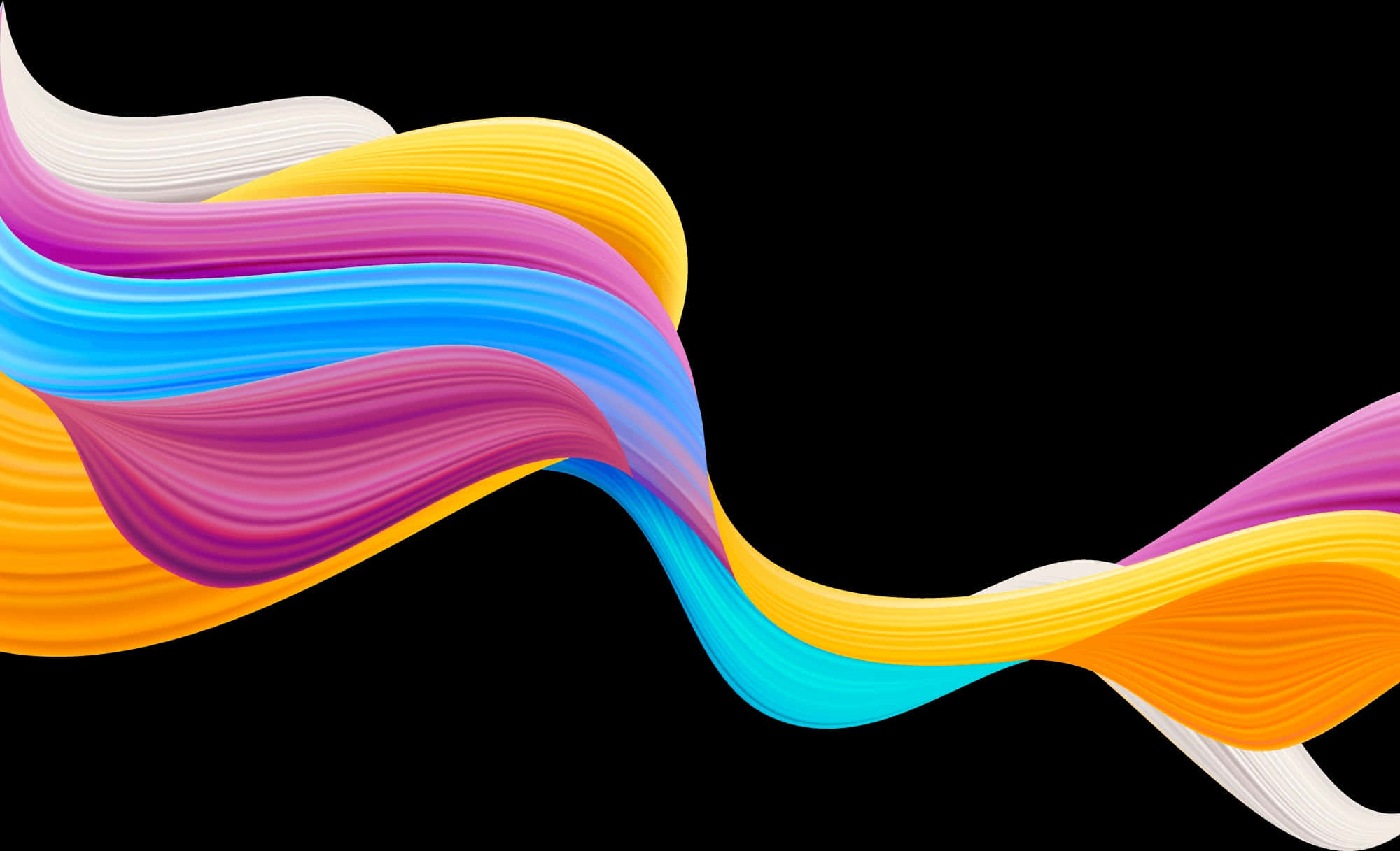 colorful abstract wave, multicolored ribbons, stark black background, Full HD Desktop Wallpaper