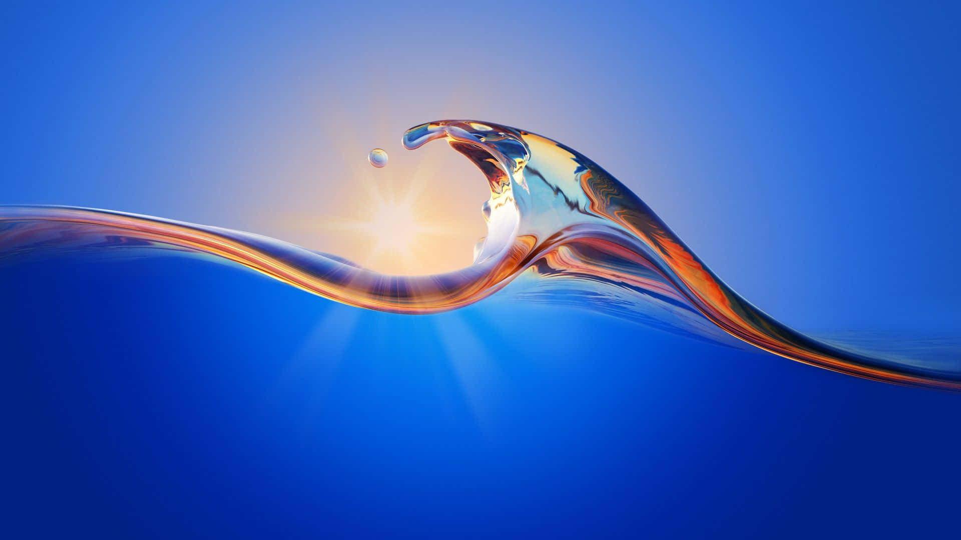 abstract blue wave, sun glare, radiant blue sky, Full HD Desktop Wallpaper