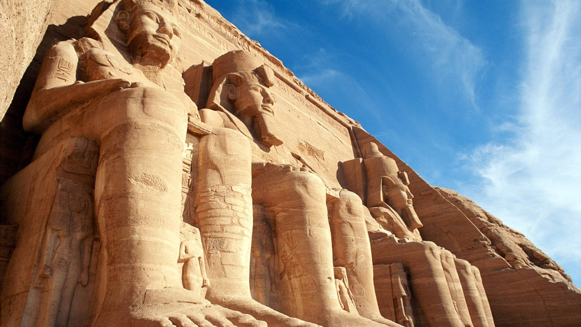 Abu Simbel, colossal statues, sandstone cliff, Full HD Desktop Wallpaper