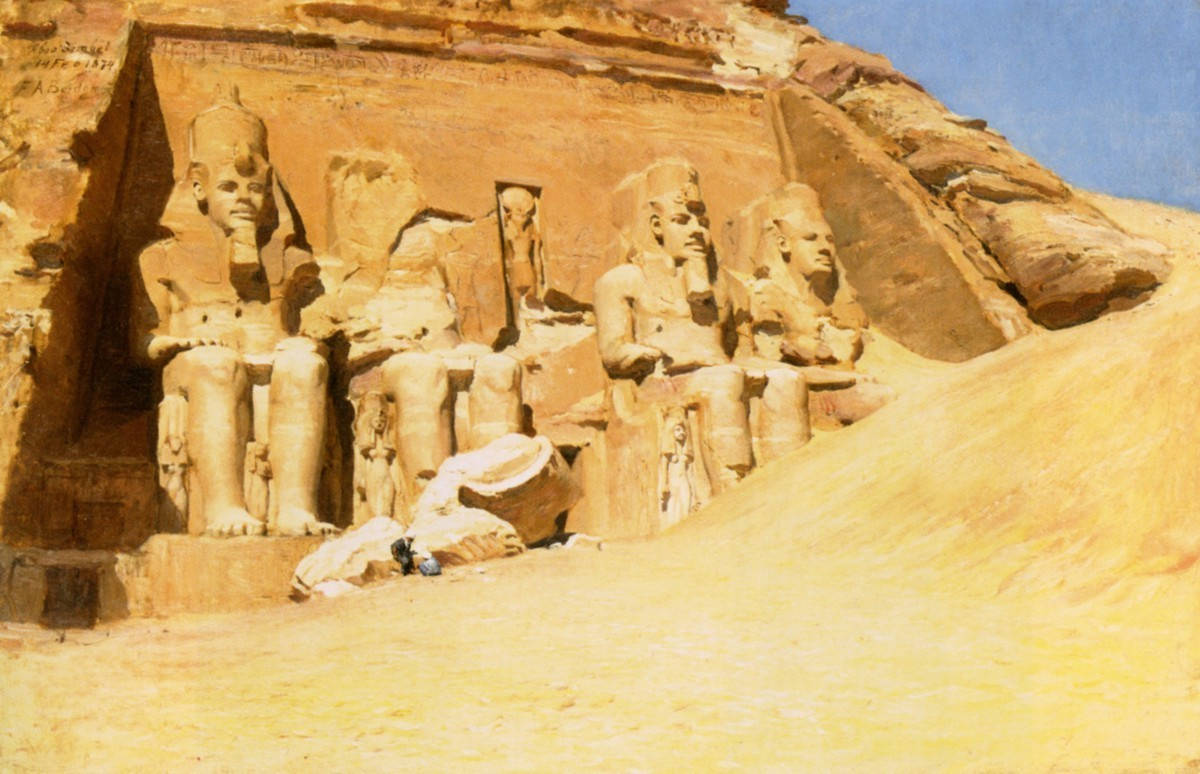 Abu Simbel, statues of pharaohs, sandstone cliff, SD Desktop Wallpaper