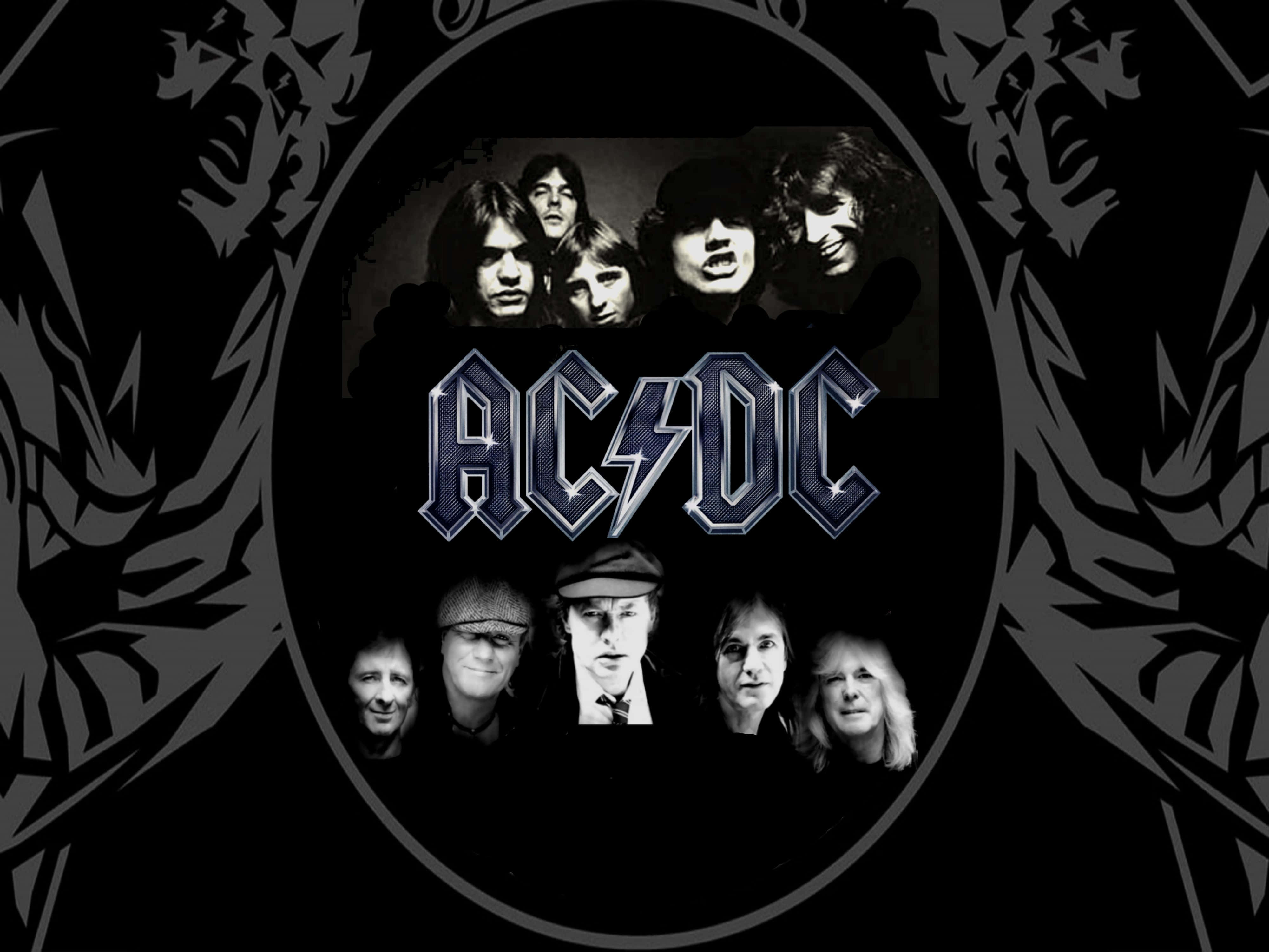 AC/DC, black and white, circular frame, 4K Desktop Wallpaper