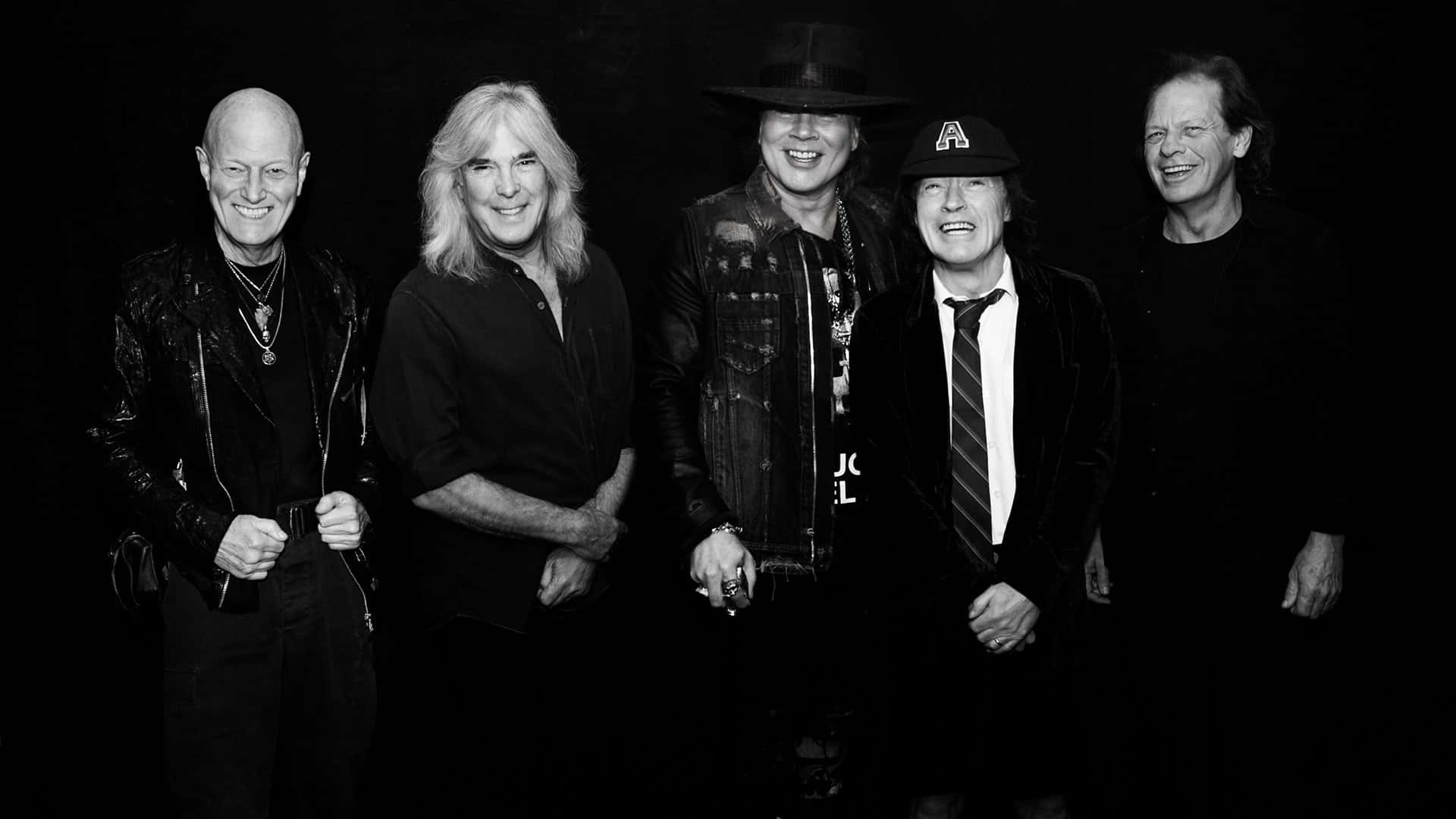 Ac Dc, rock musicians, black and white studio portrait, Full HD Desktop Wallpaper