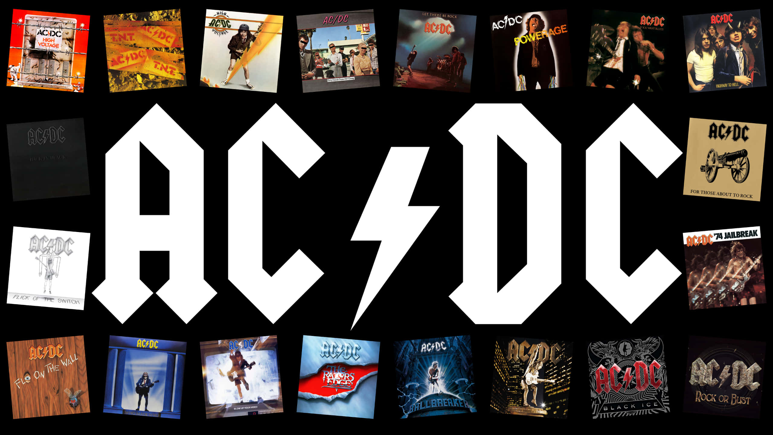 AC/DC, white ACDC logo, lightning bolt, 2K Desktop Wallpaper