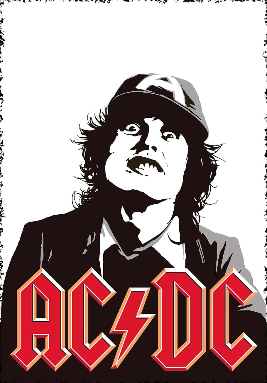 AC/DC, black and white illustration, red lightning bolt logo, HD Phone Wallpaper