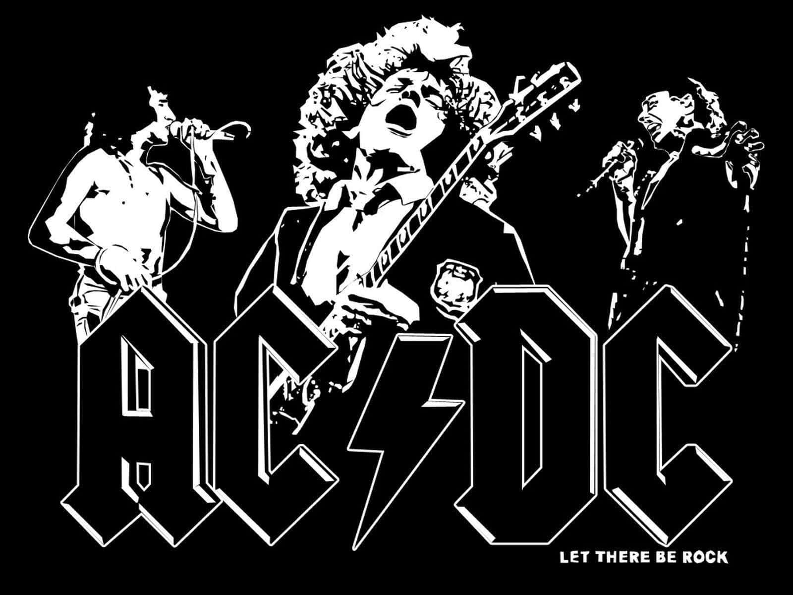 AC/DC, black and white illustration, lightning bolt logo, HD Desktop Wallpaper