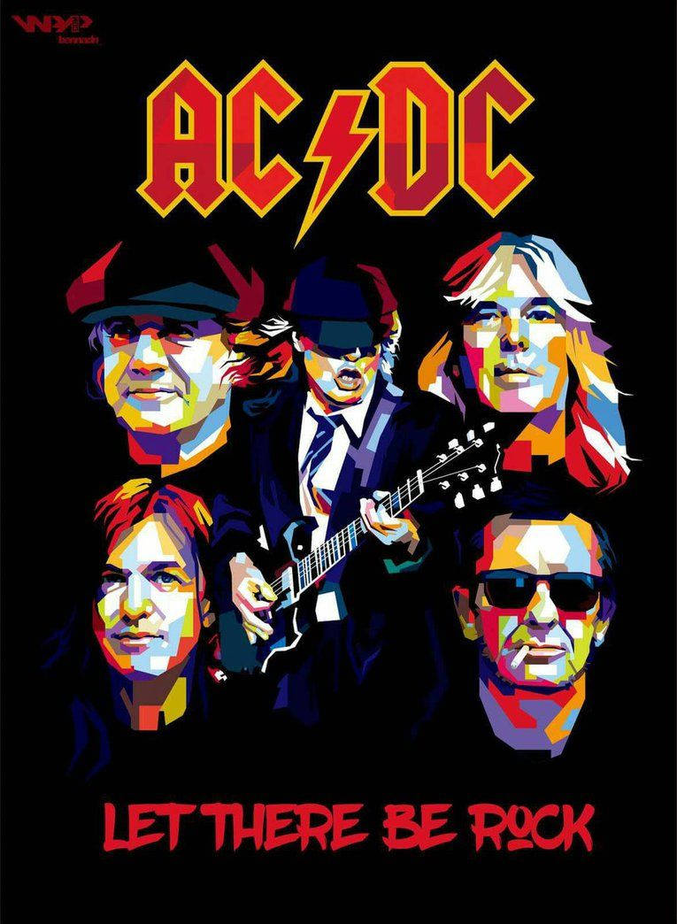 AC/DC, pop art poster, bold red lightning logo, SD Phone Wallpaper