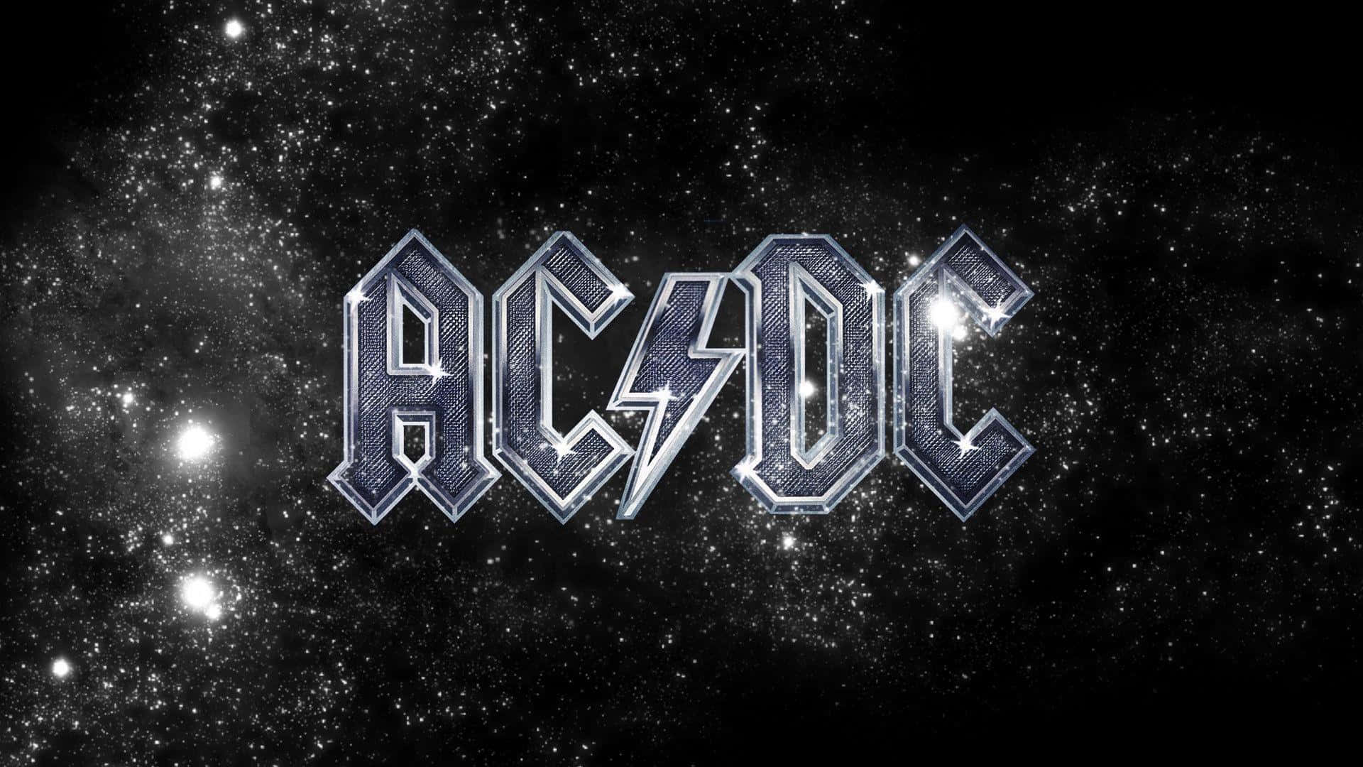 AC/DC, metallic texture, starfield backdrop, Full HD Desktop Wallpaper