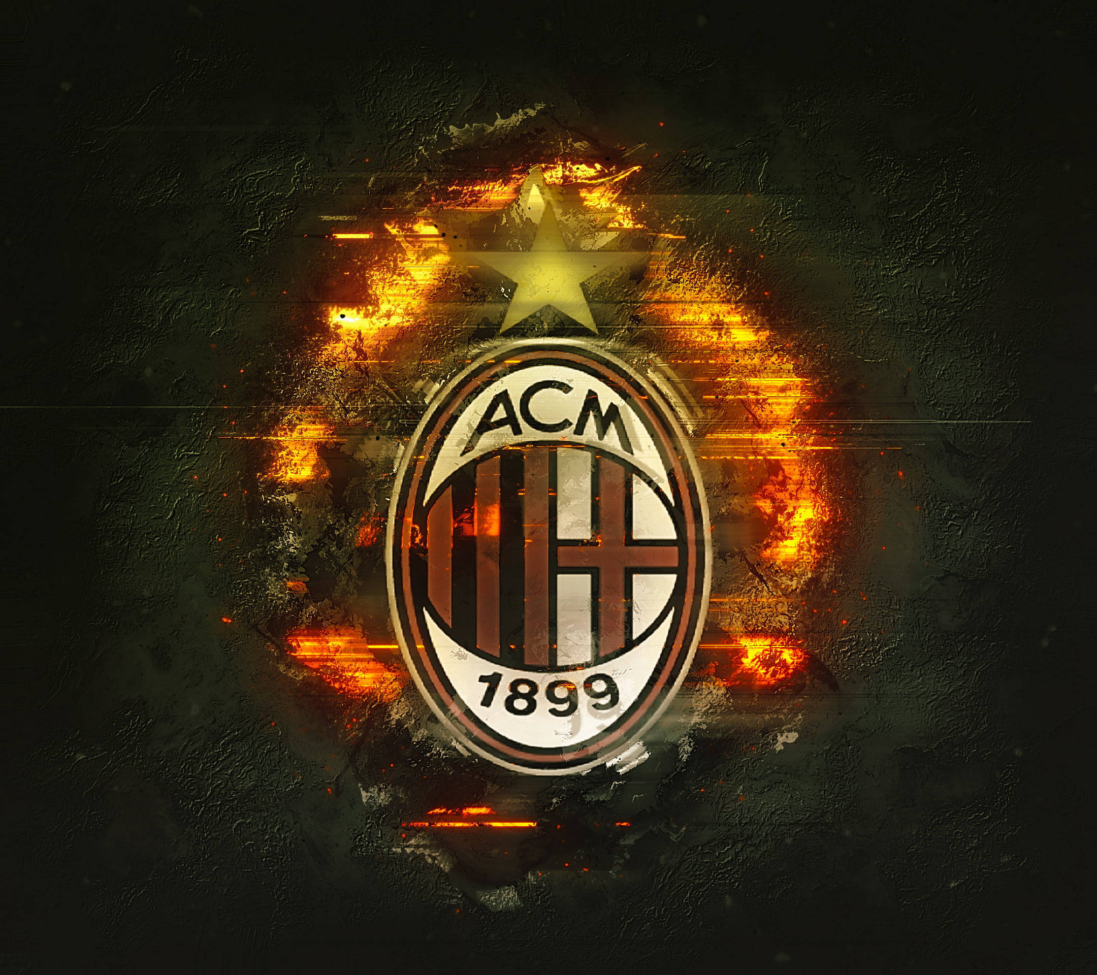 AC Milan, AC Milan crest, fiery orange flames, Full HD Desktop Wallpaper