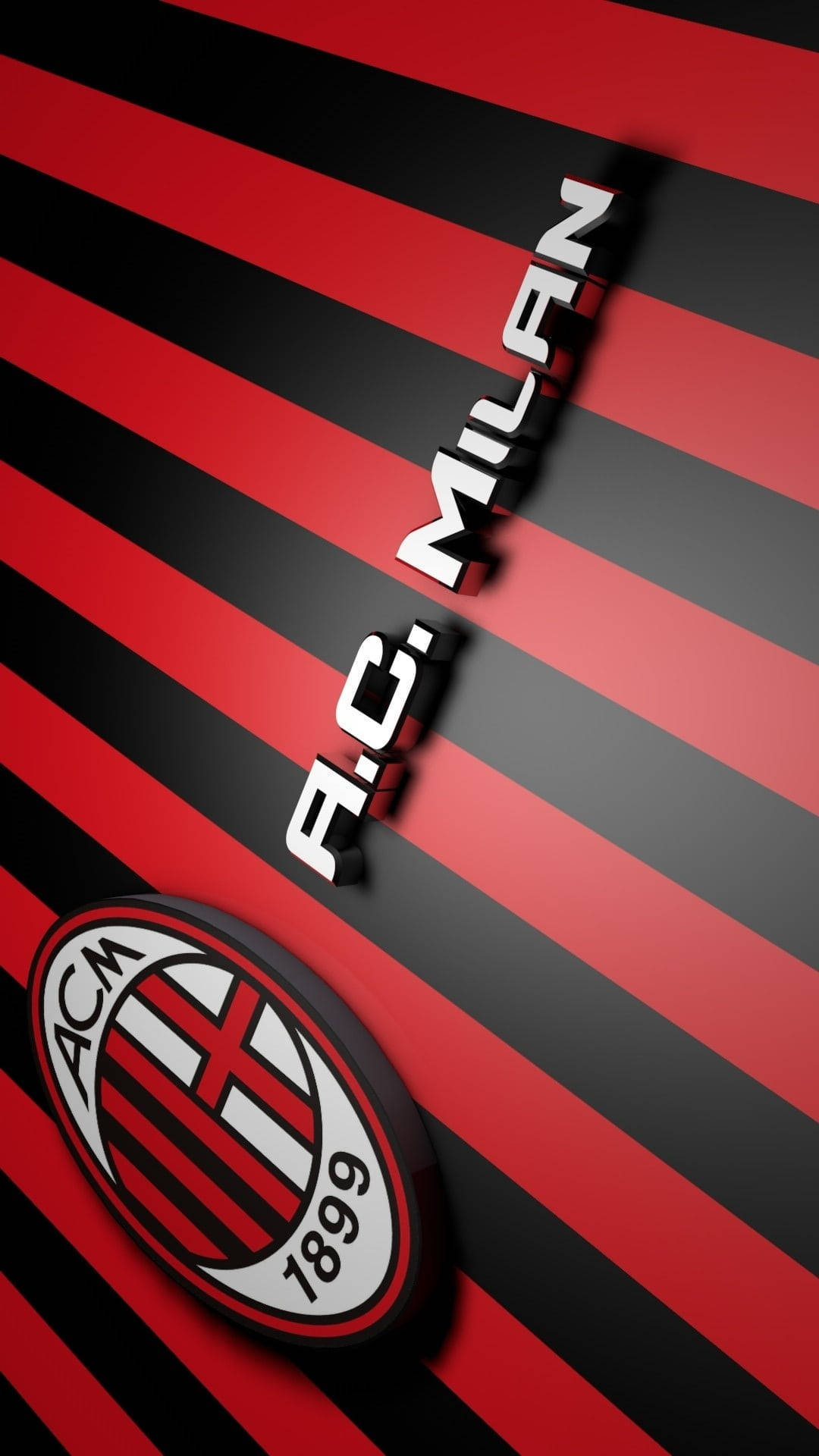 A.C. Milan, 3D text, red and black striped background, Full HD Phone Wallpaper