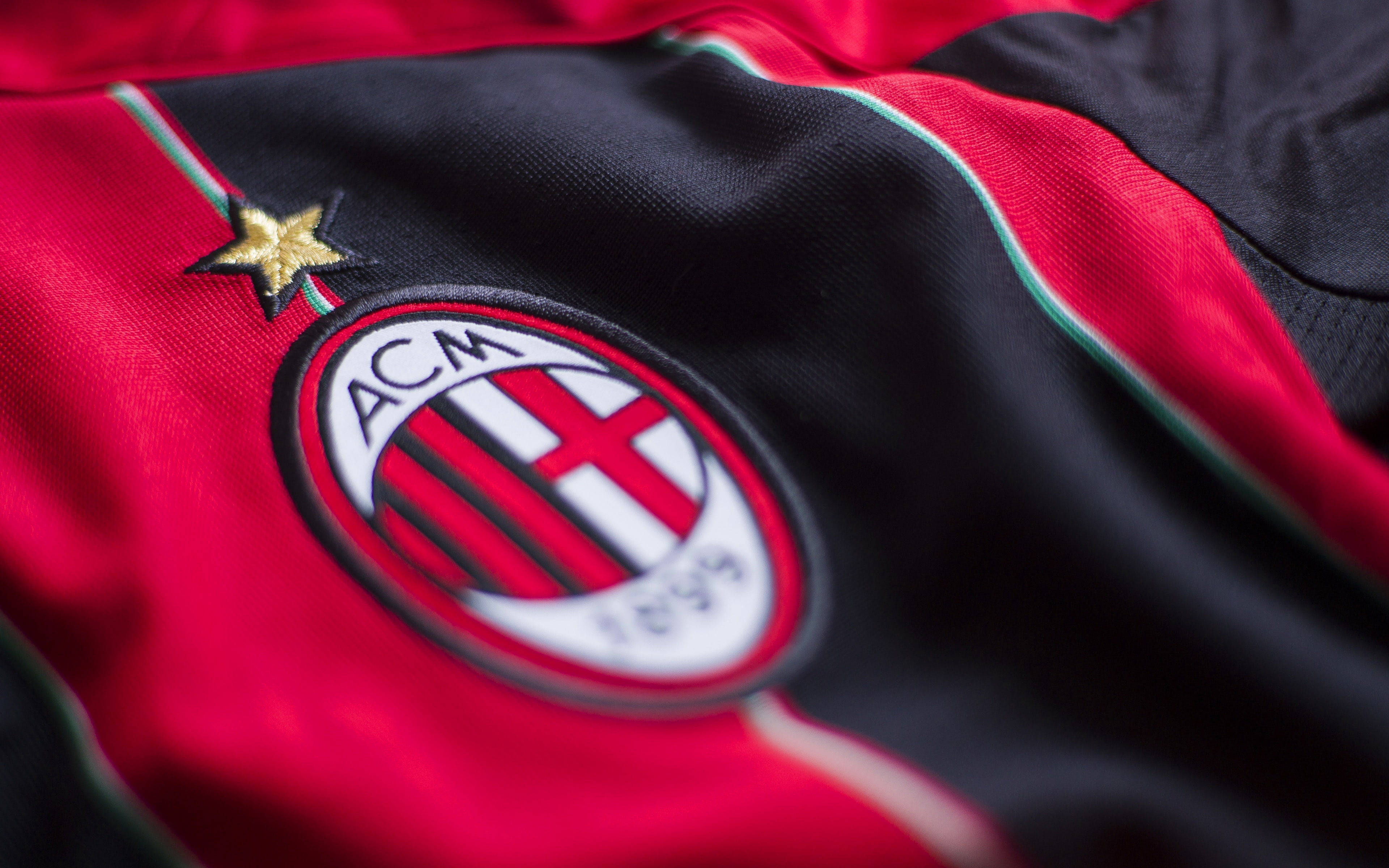 AC Milan, emblem, red and black fabric, 4K Desktop Wallpaper