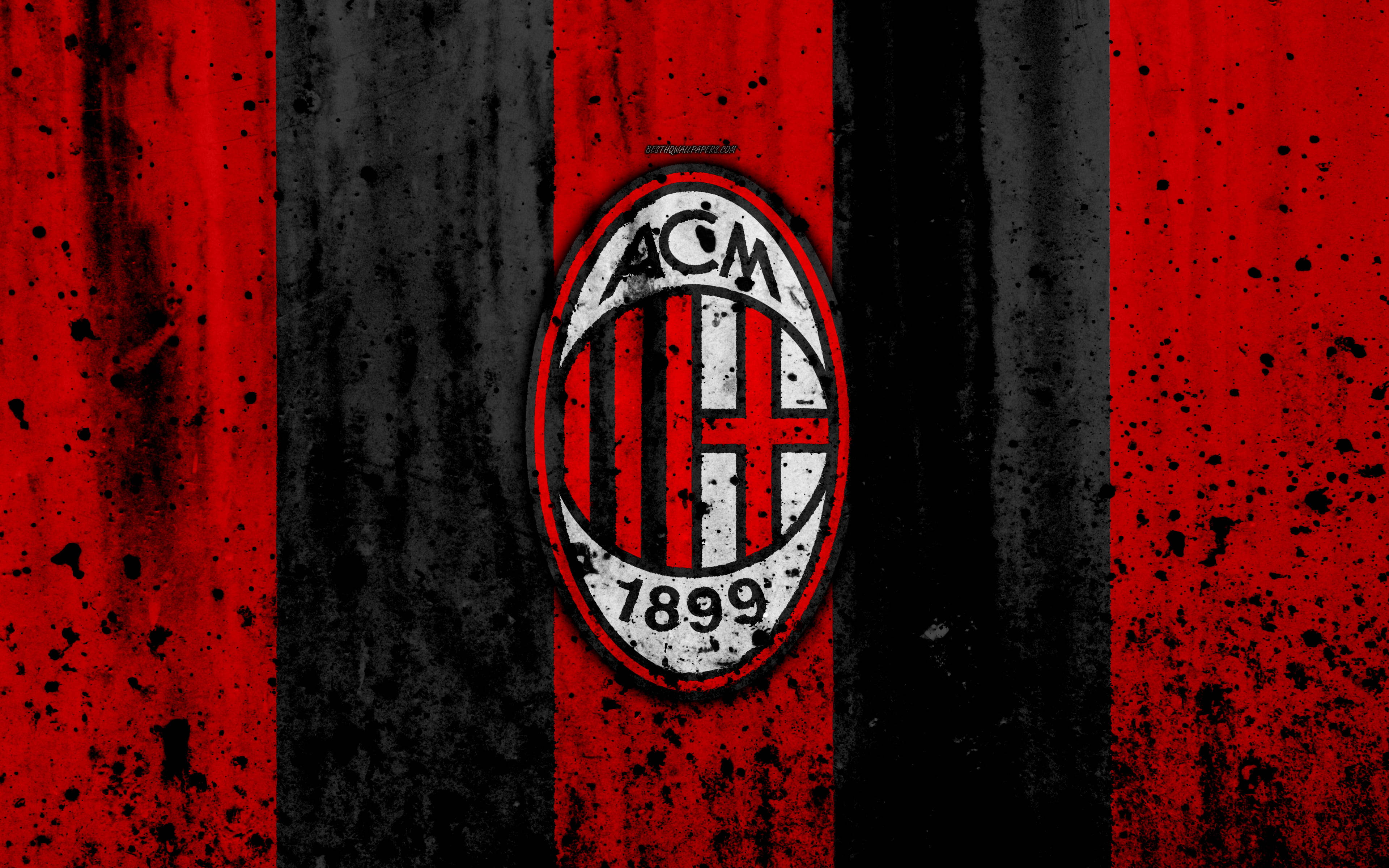 AC Milan, black splatter, bold red and black vertical stripes, 4K Desktop Wallpaper