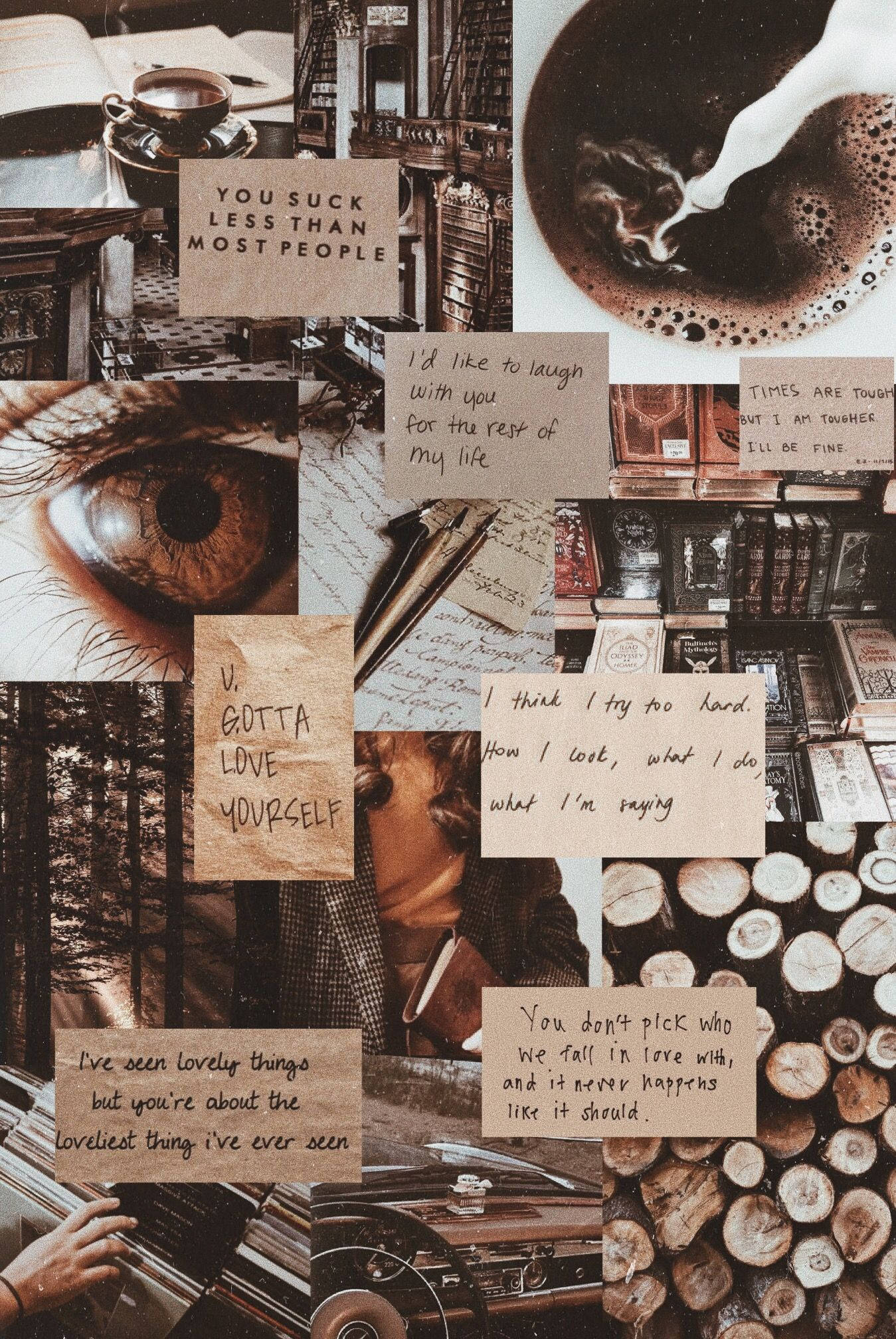 Classic Dark Academia, sepia tones, handwritten quotes, Full HD Phone Wallpaper