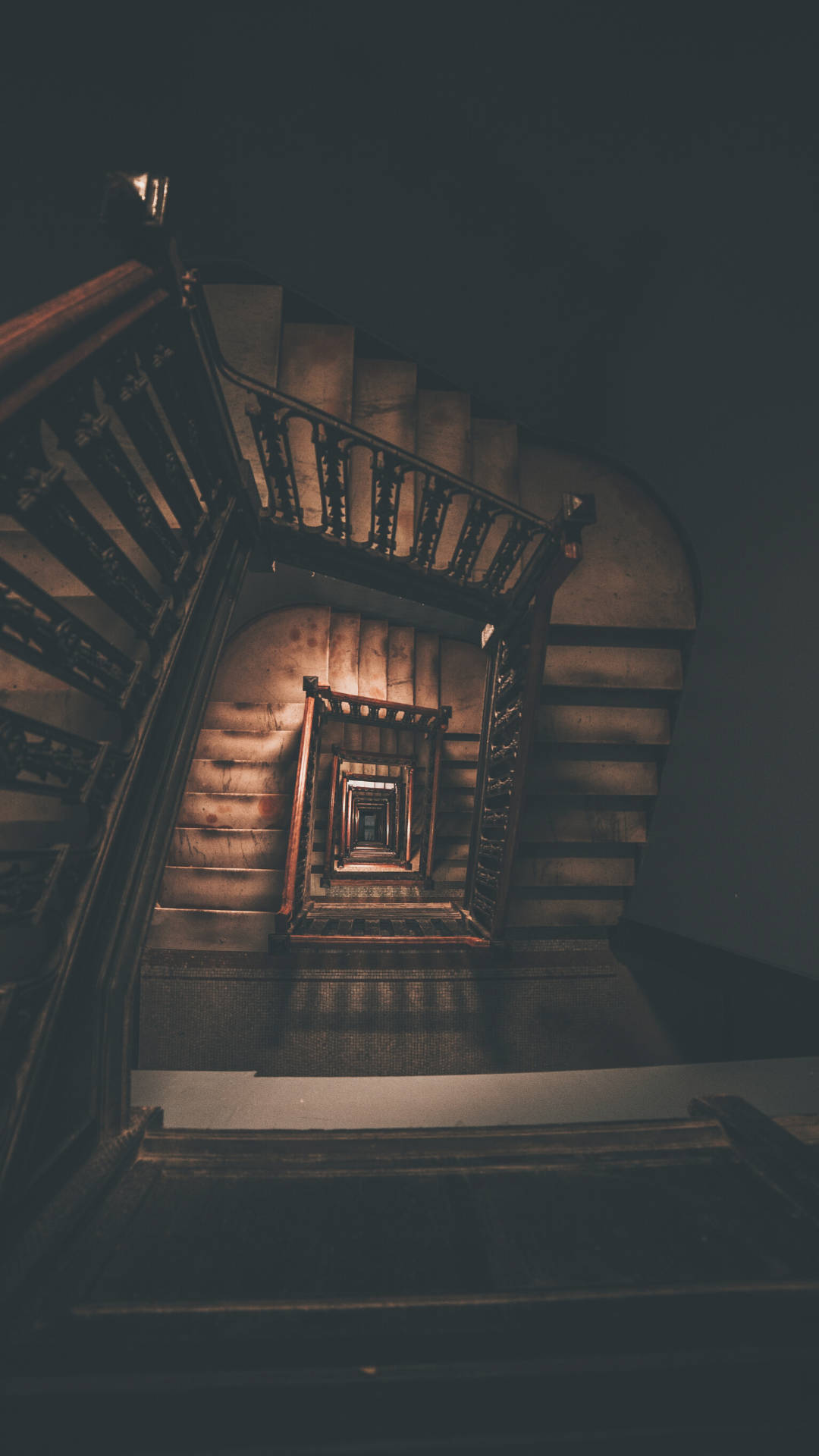 Dark Academia Aesthetic, spiraling staircase, wooden steps, Full HD Phone Wallpaper