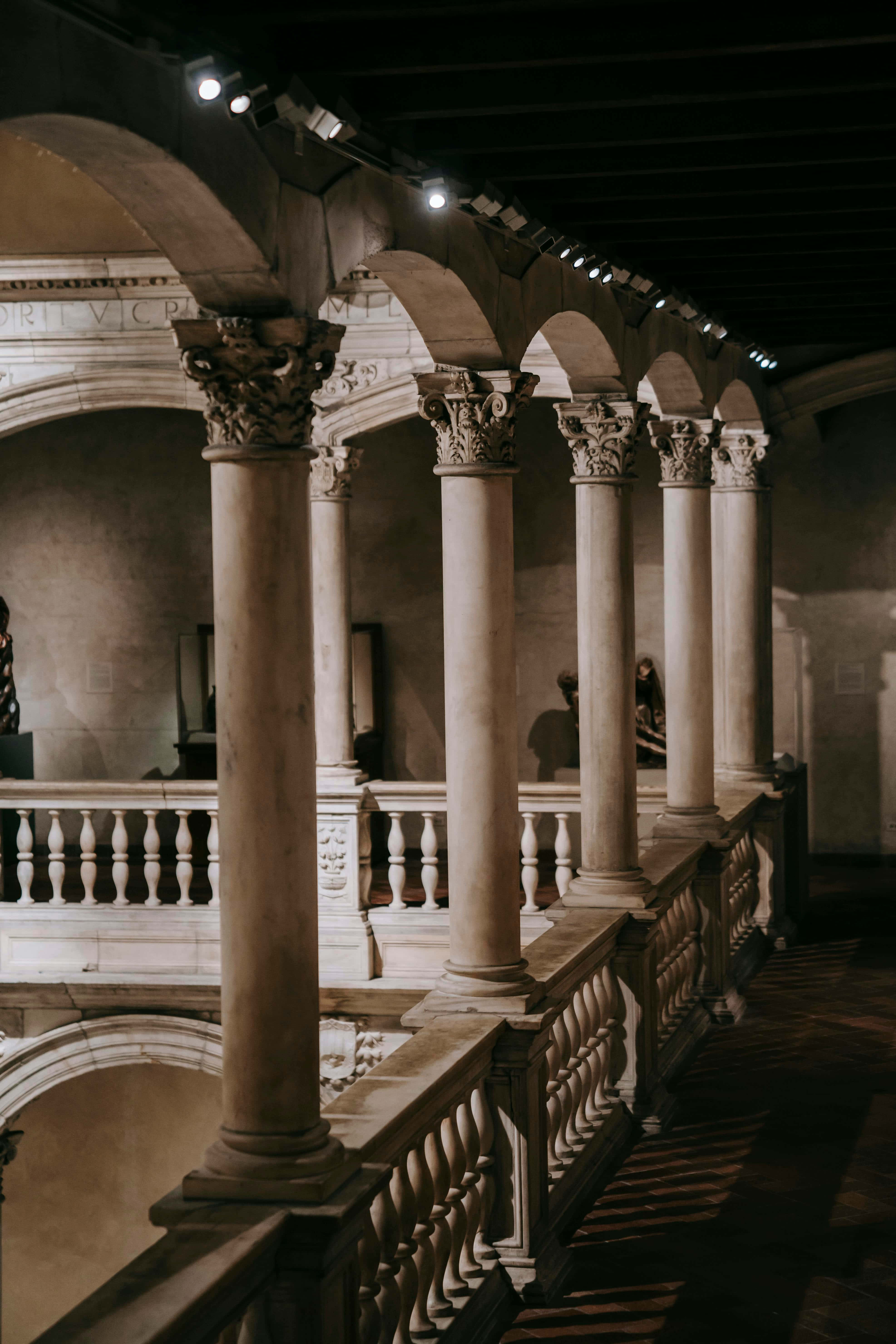 Academia Aesthetic, grand gallery, stone columns, 5K Phone Wallpaper