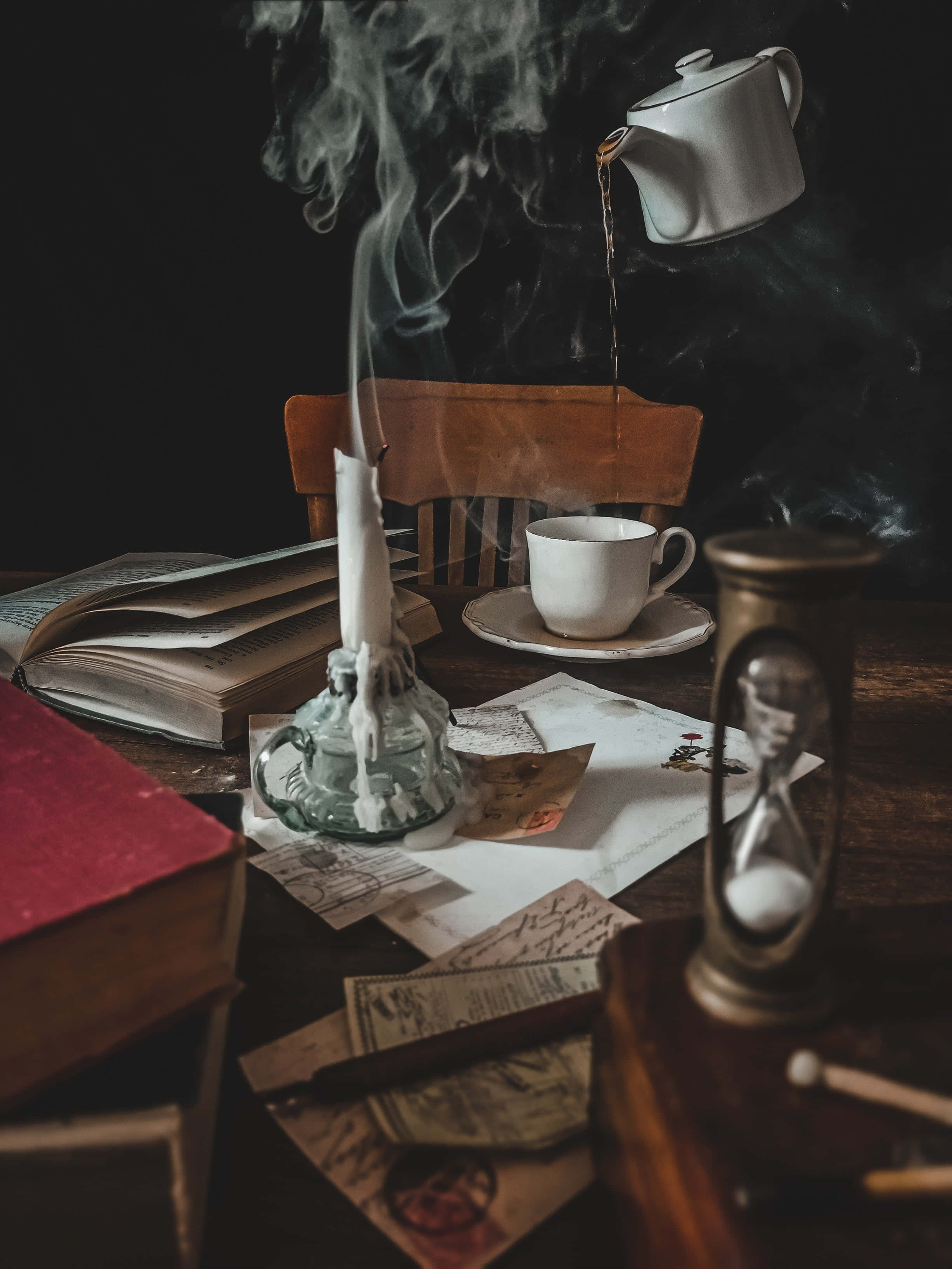 Academic Aesthetic, teapot, cup, 2K Phone Wallpaper