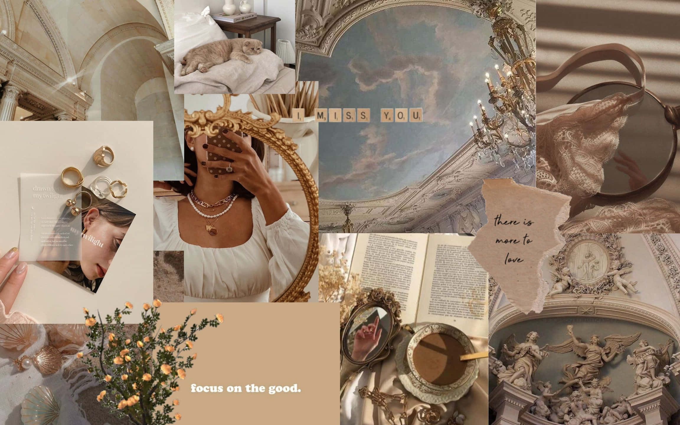 academia aesthetic, beige, gold, Full HD Desktop Wallpaper