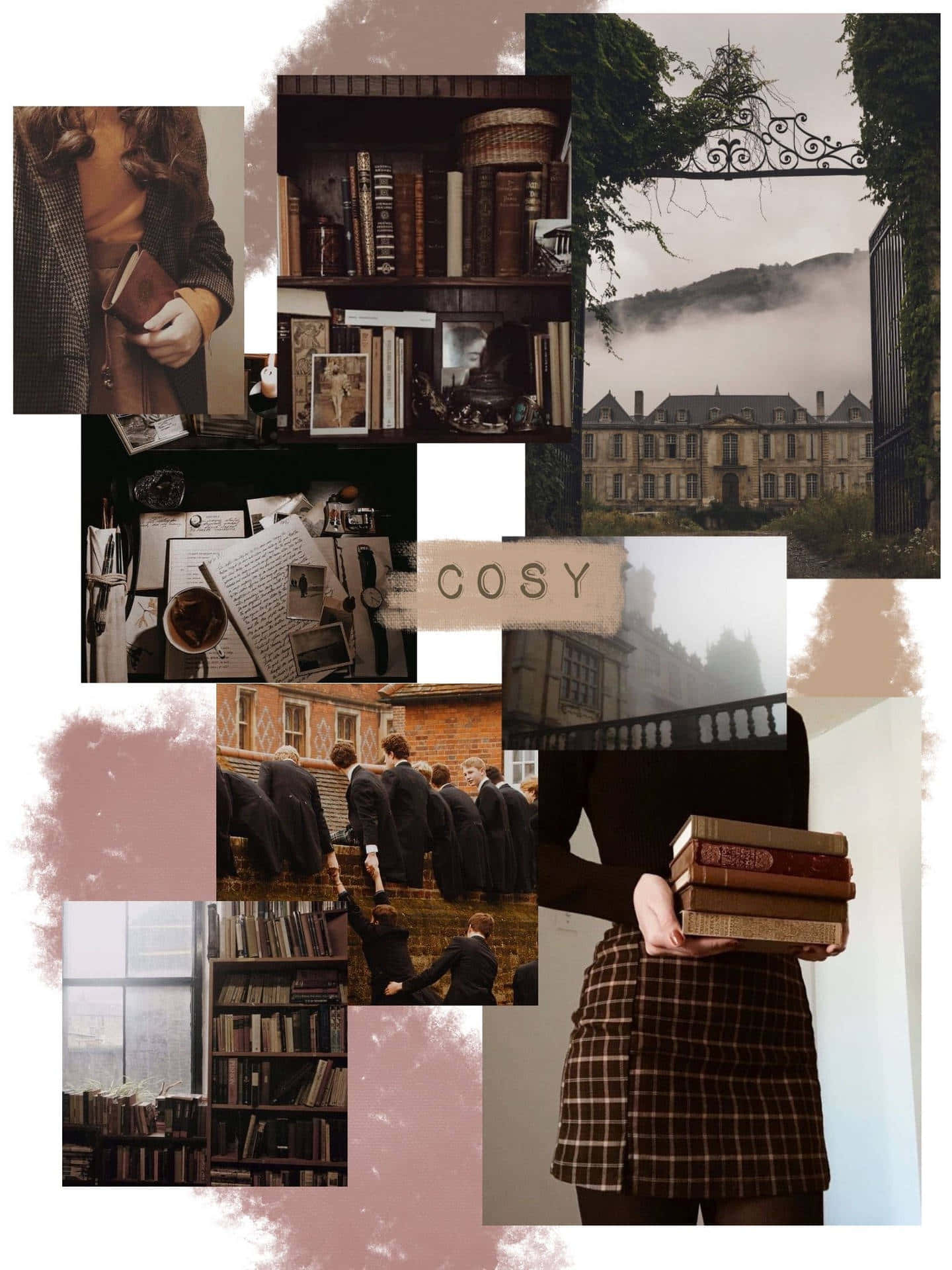 Academia Aesthetic, vintage bookshelves, misty manor houses, Full HD Phone Wallpaper