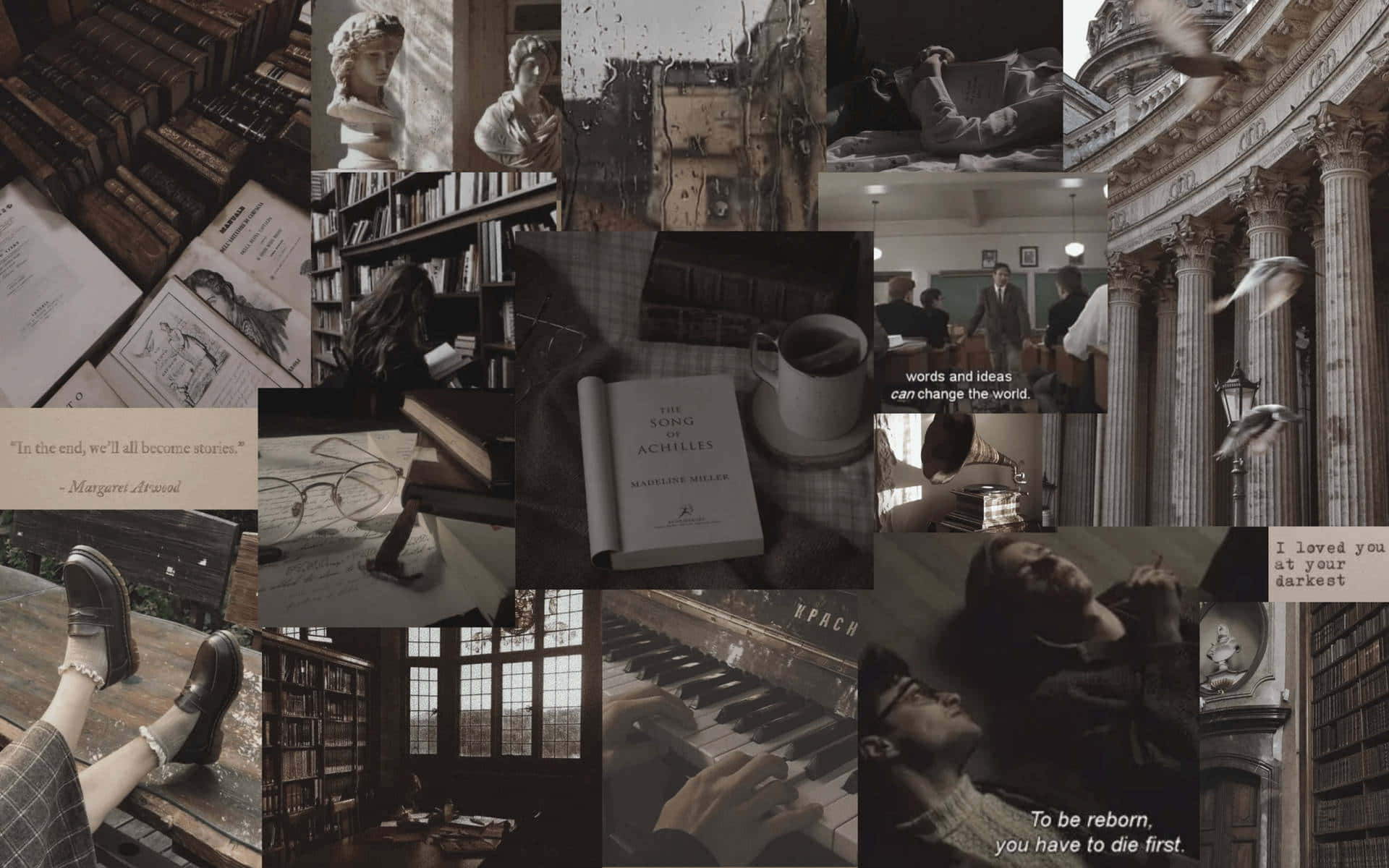 Academia Aesthetic, monochrome, books, Full HD Desktop Wallpaper