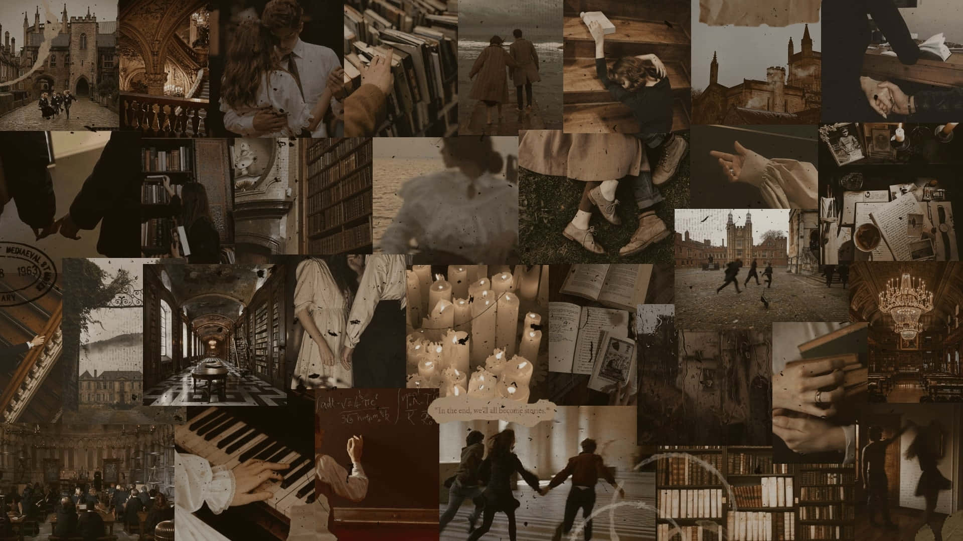 Academia Aesthetic, sepia-toned, vintage scenes, Full HD Desktop Wallpaper