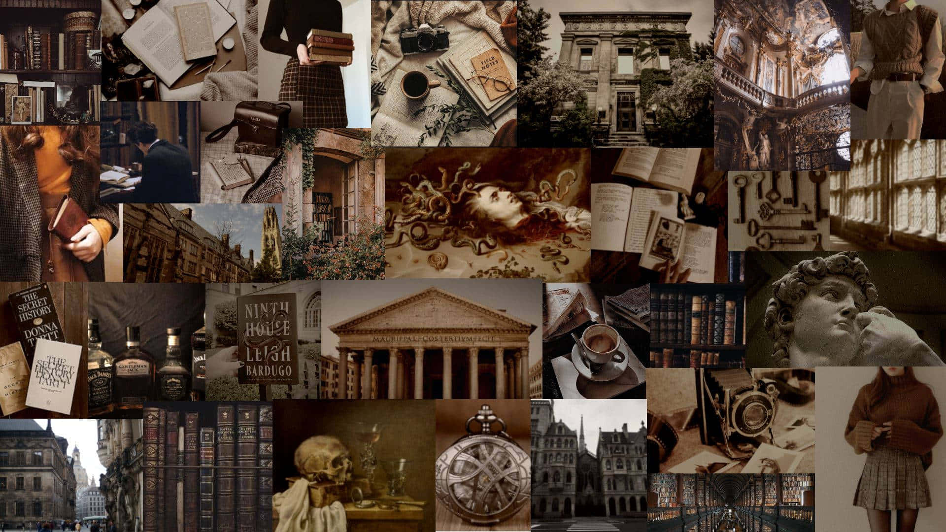academia aesthetic, sepia-toned, vintage books, Full HD Desktop Wallpaper