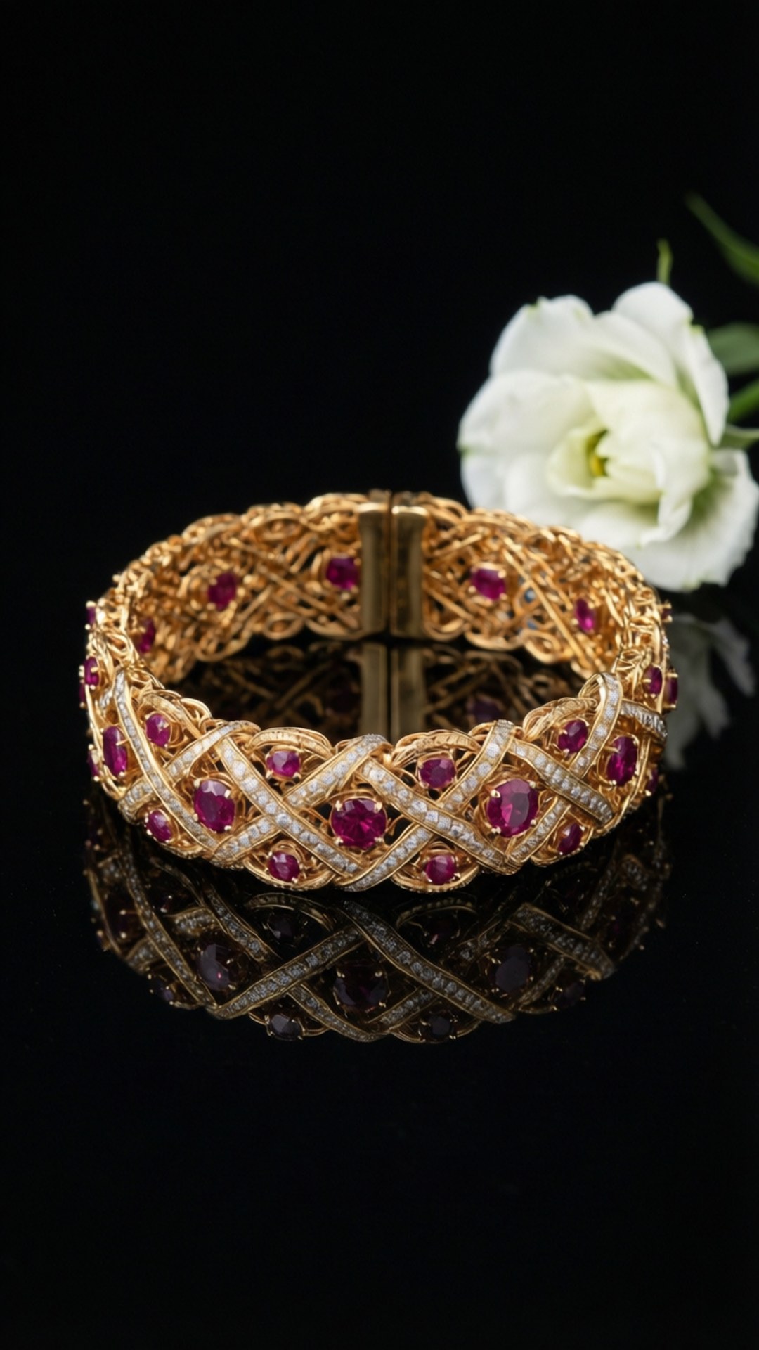 ruby bracelet, coil, white flower, Full HD Phone Wallpaper