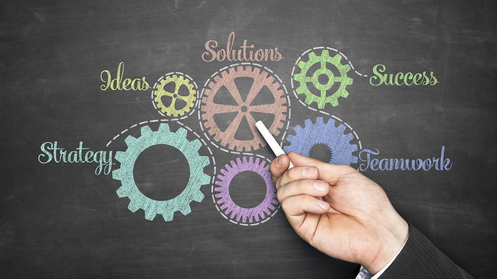Accounting, chalk gears, blackboard, HD Desktop Wallpaper