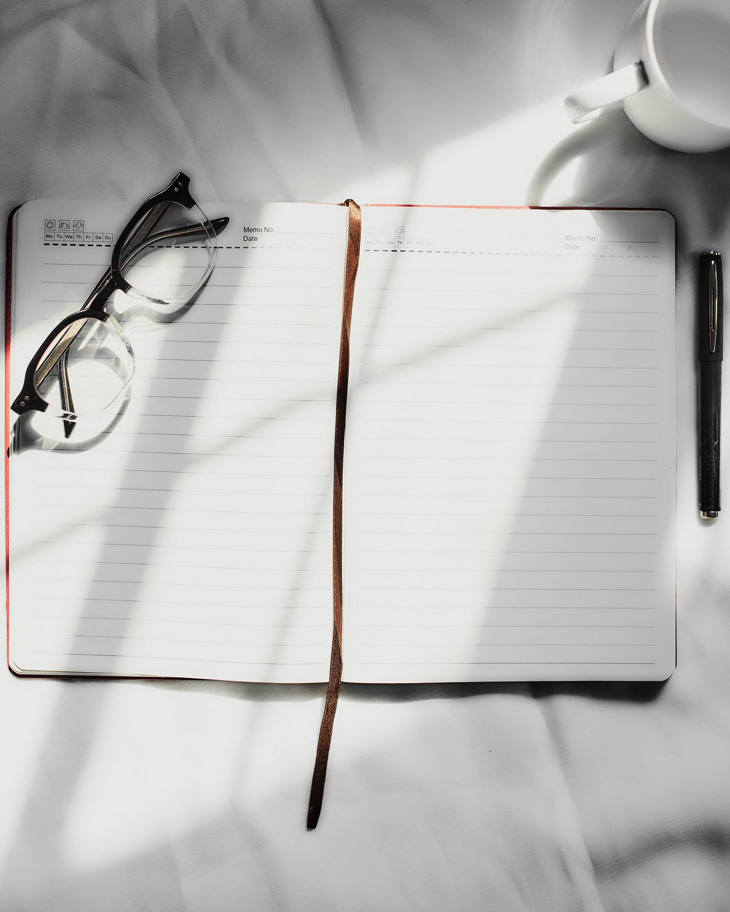 accounting notebook, eyeglasses, laid notebook, 2K Phone Wallpaper