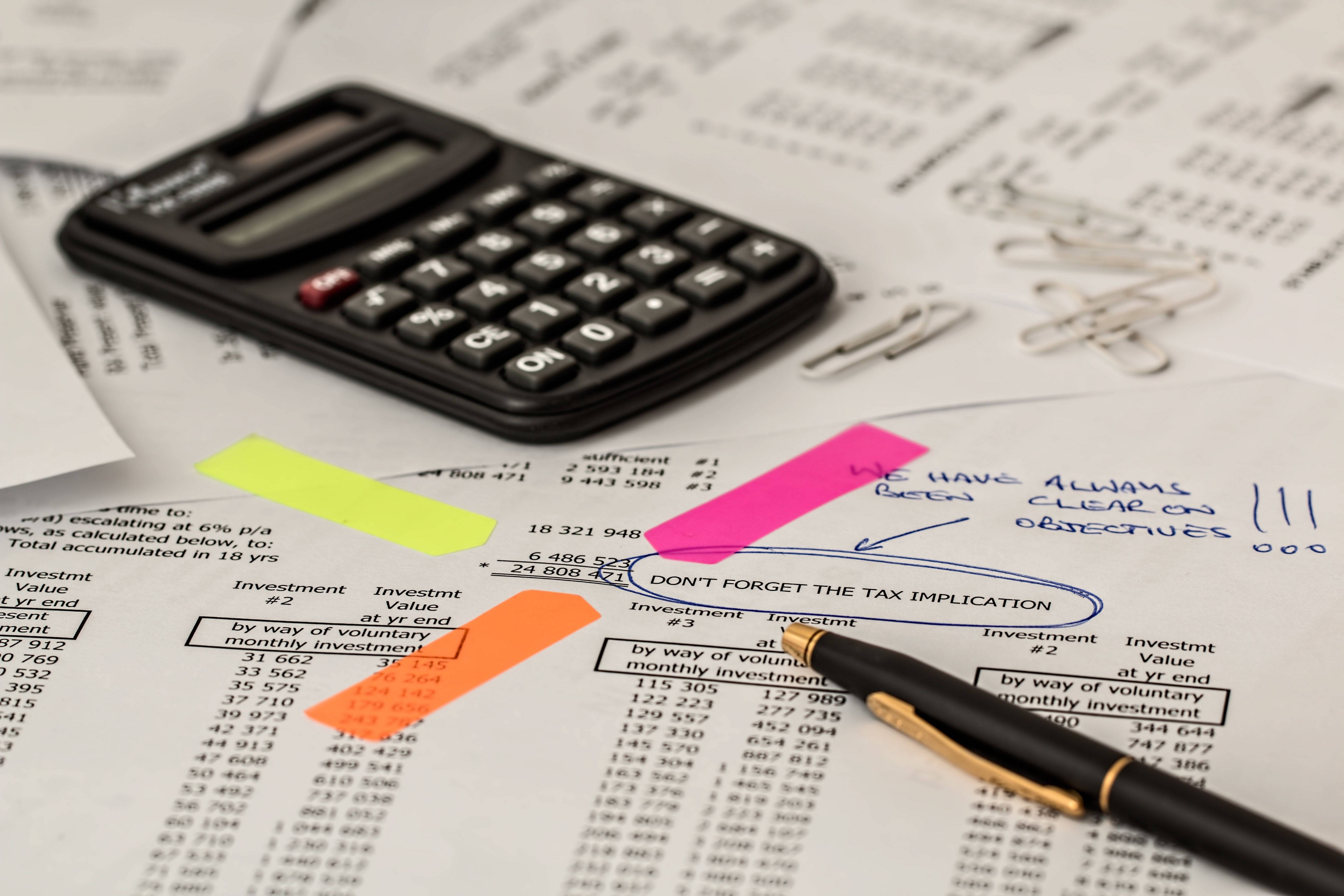Accounting, colored tapes, financial documents, 5K Desktop Wallpaper