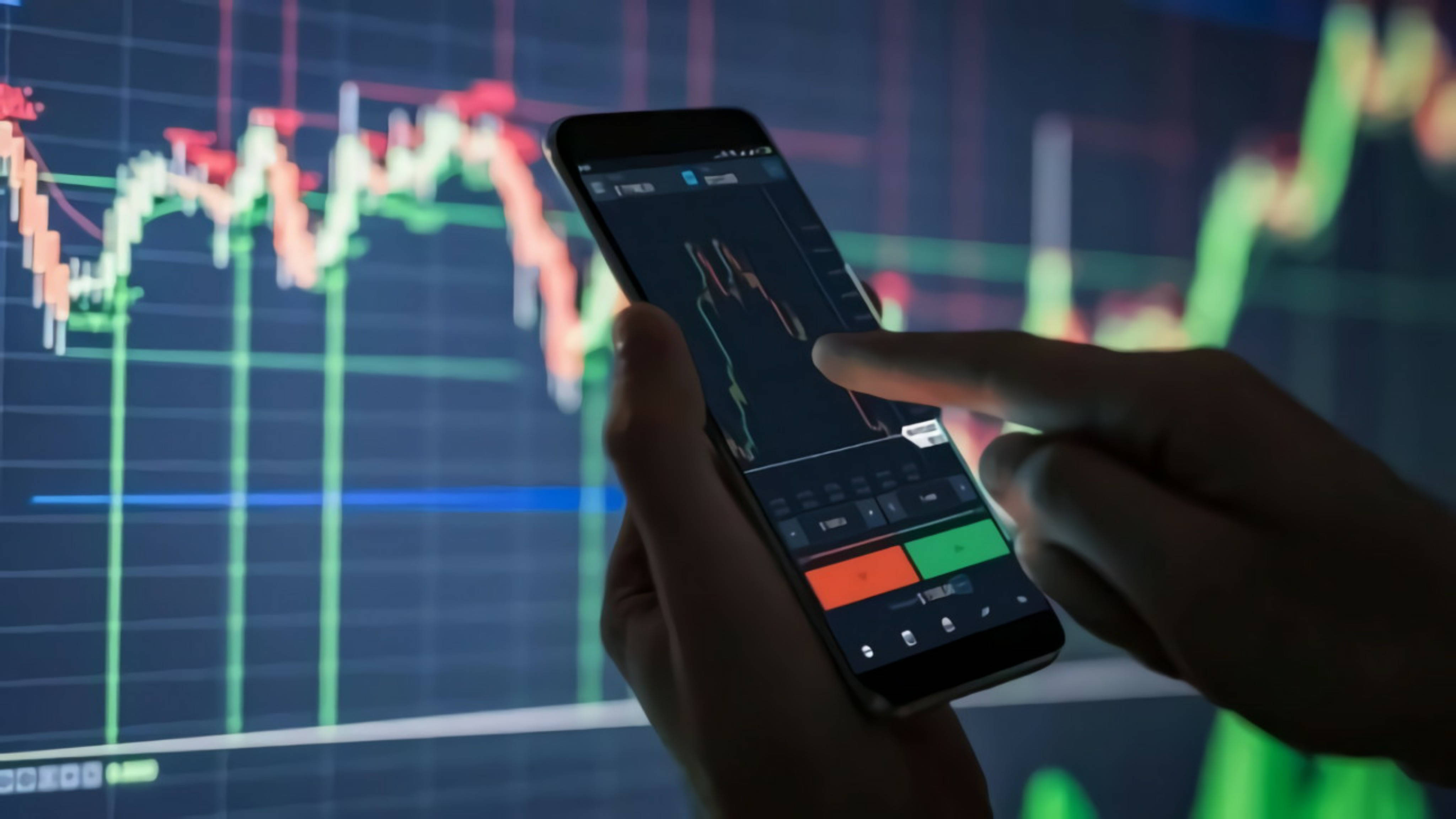 stock chart, candlestick graphs, smartphone, 4K Desktop Wallpaper
