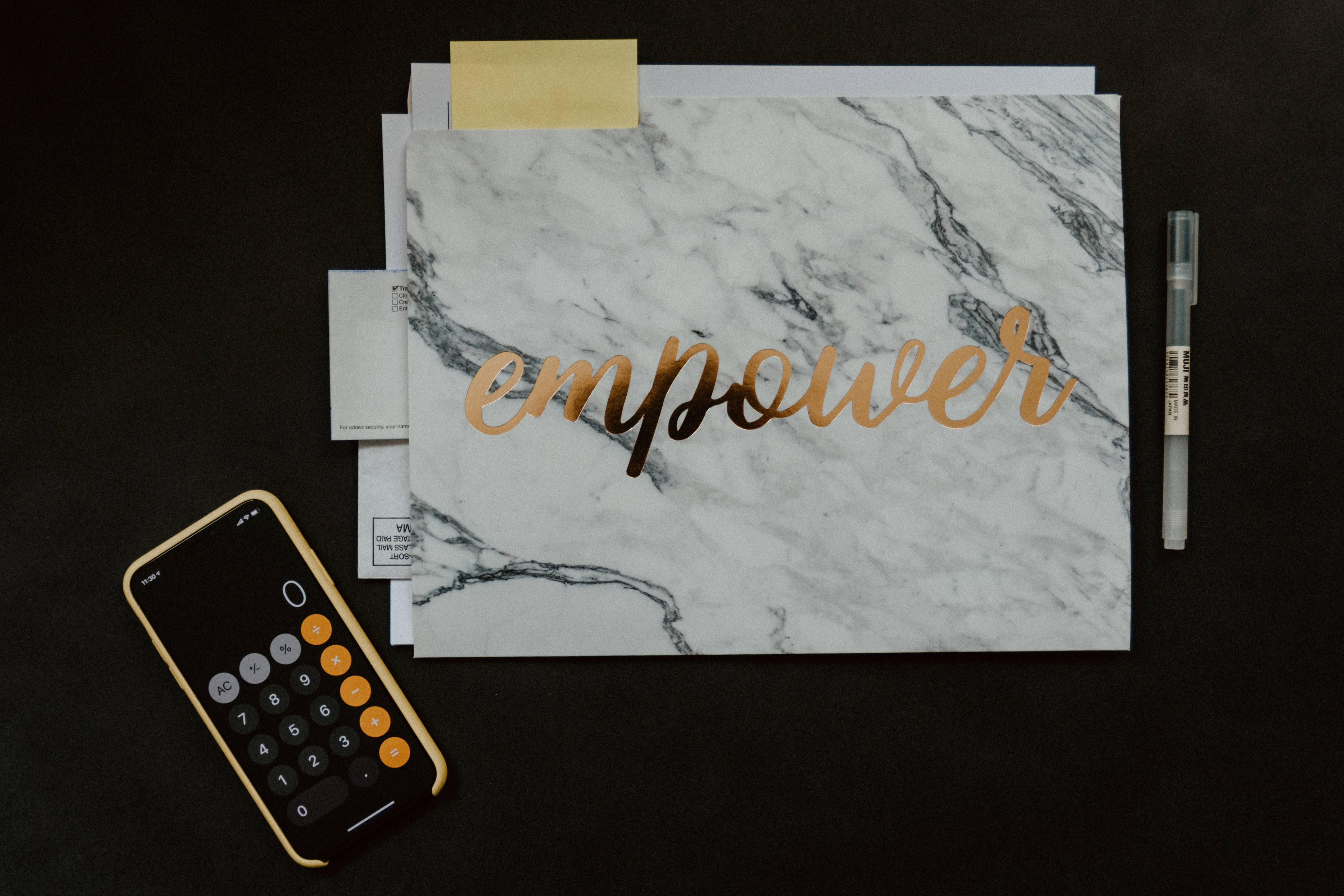 gold foil, empower, white marble folder, 4K Desktop Wallpaper