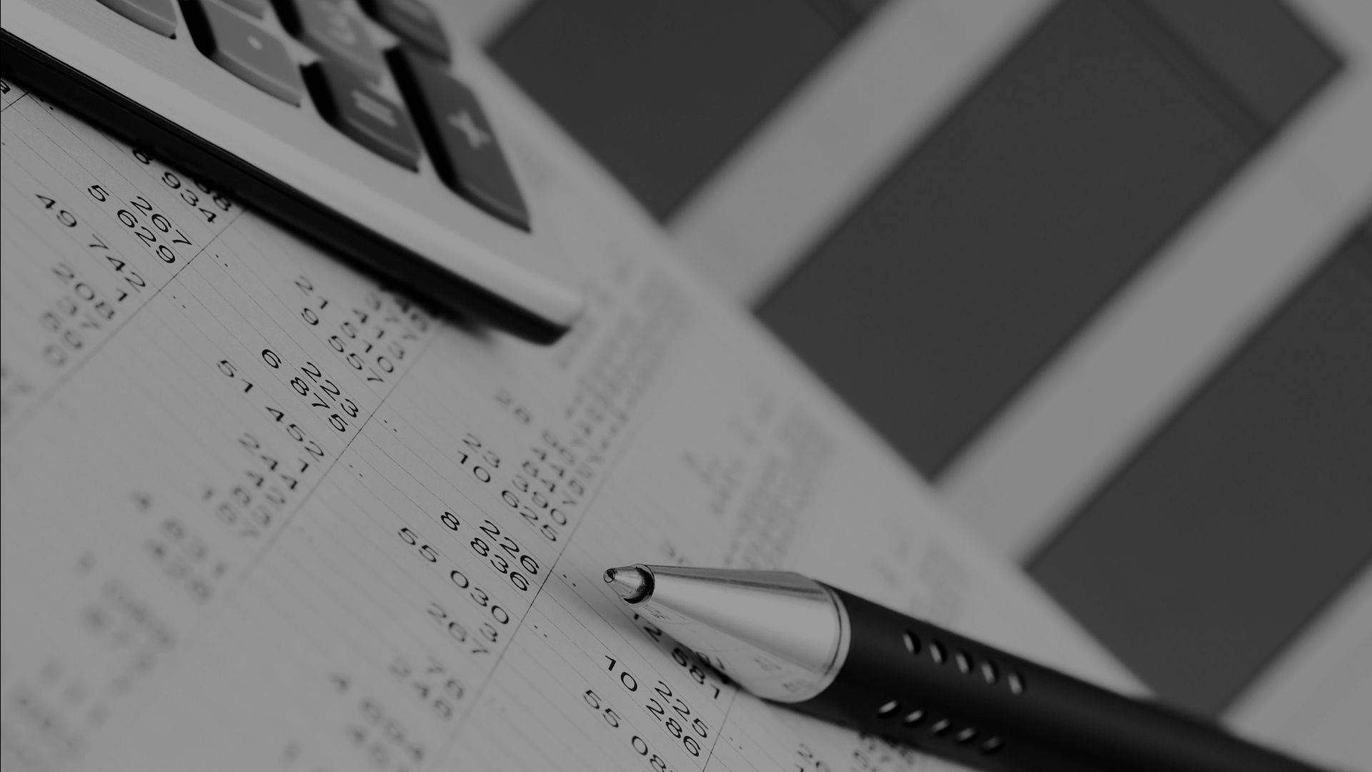 calculator pen, financial spreadsheet, blurred bar chart, Full HD Desktop Wallpaper
