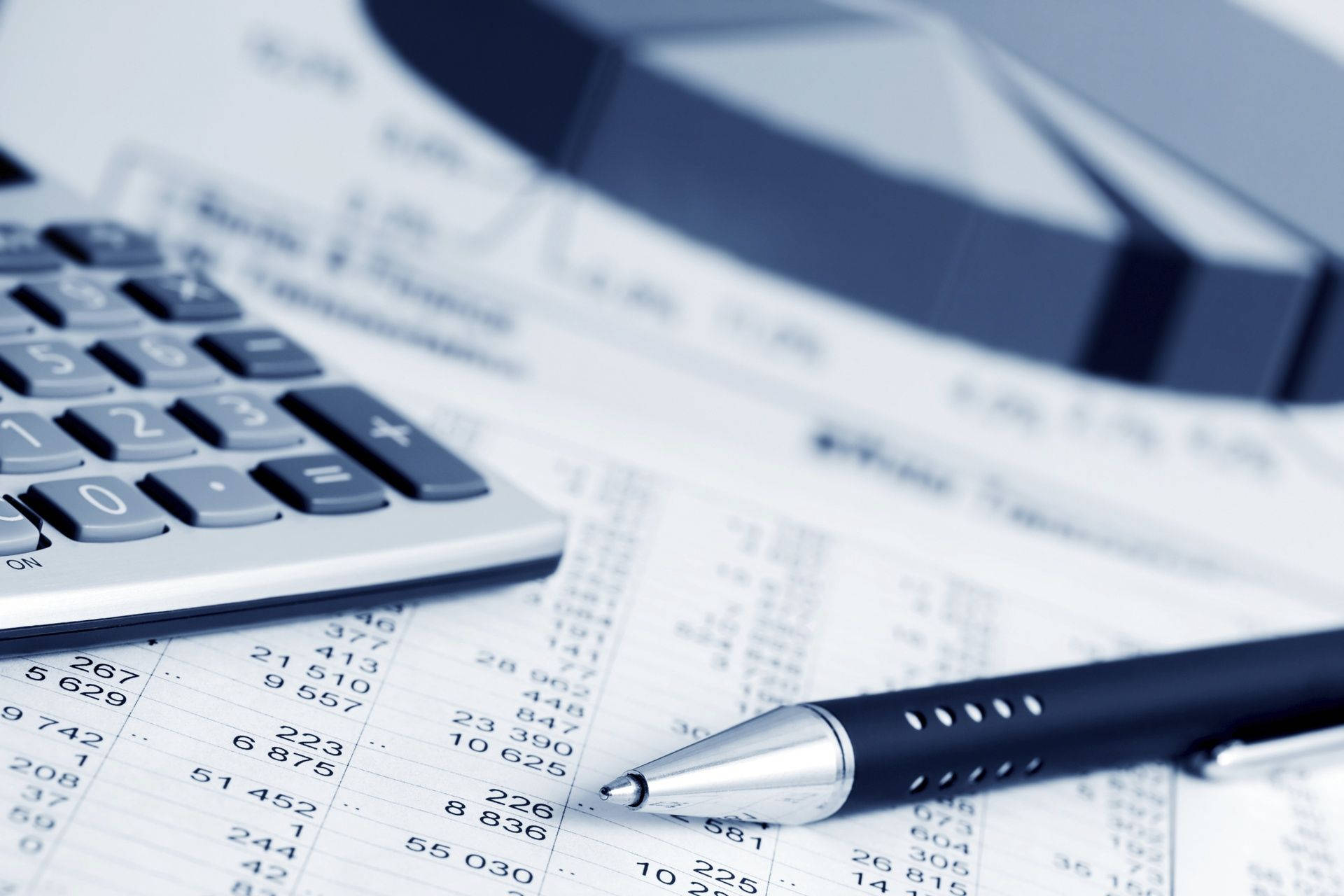 calculator pen, financial documents, charts, Full HD Desktop Wallpaper
