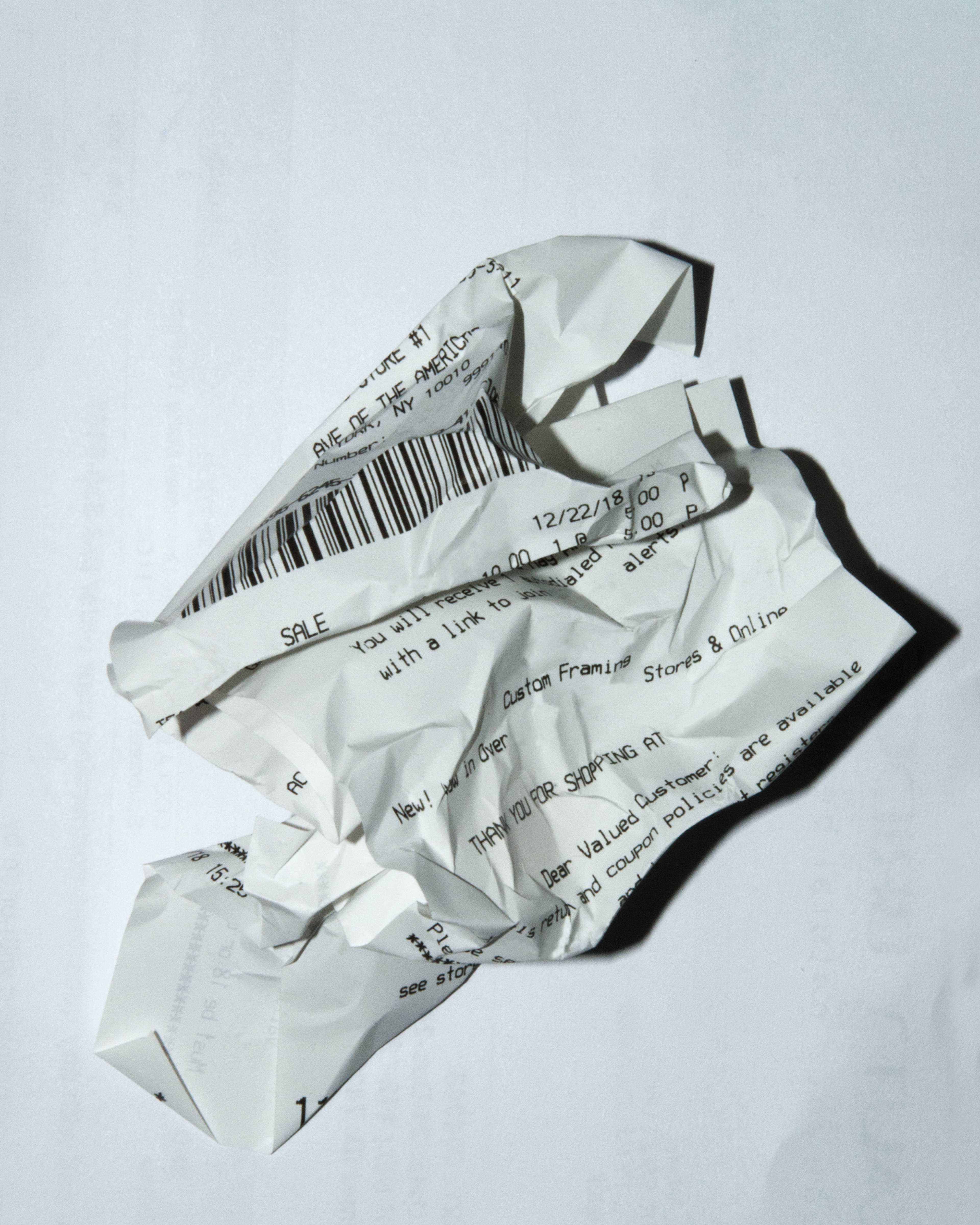 Accounting, crumpled receipt, white receipt, 4K Phone Wallpaper