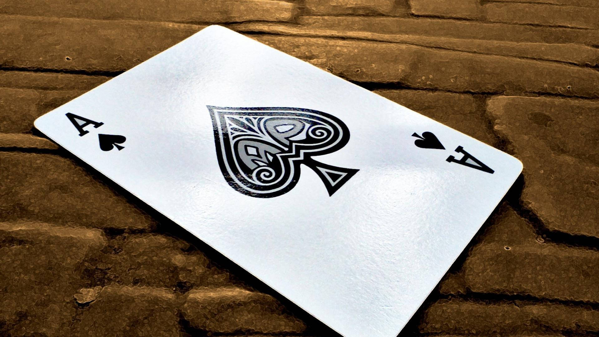 Ace Card, silver playing card, ornate black spade design, Full HD Desktop Wallpaper