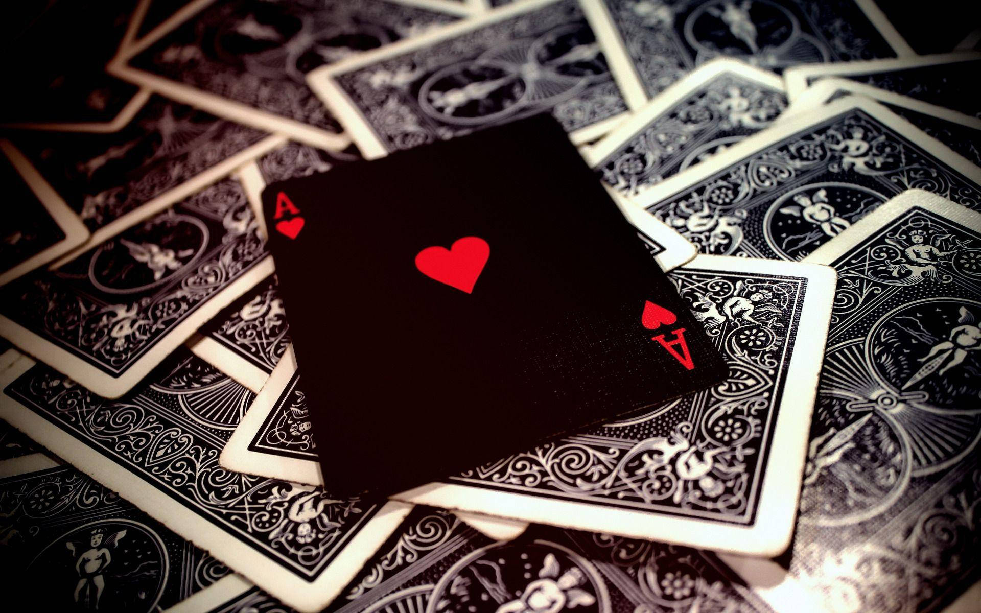 Ace Card, red heart ace card, ornate black playing cards, Full HD Desktop Wallpaper