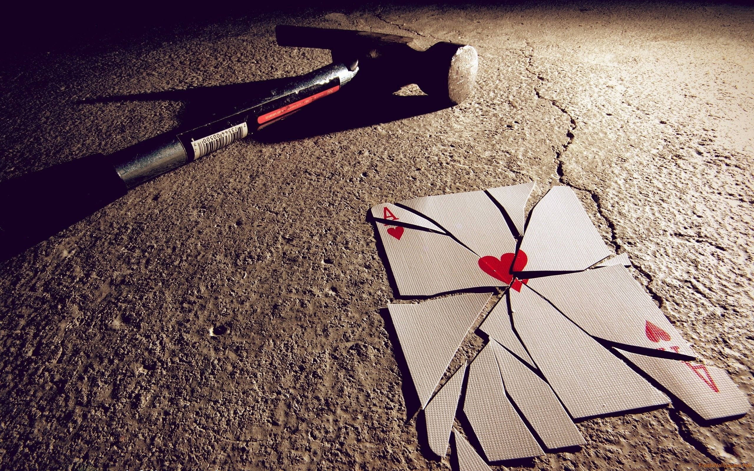 ace of hearts card, broken, cracked concrete, 2K Desktop Wallpaper