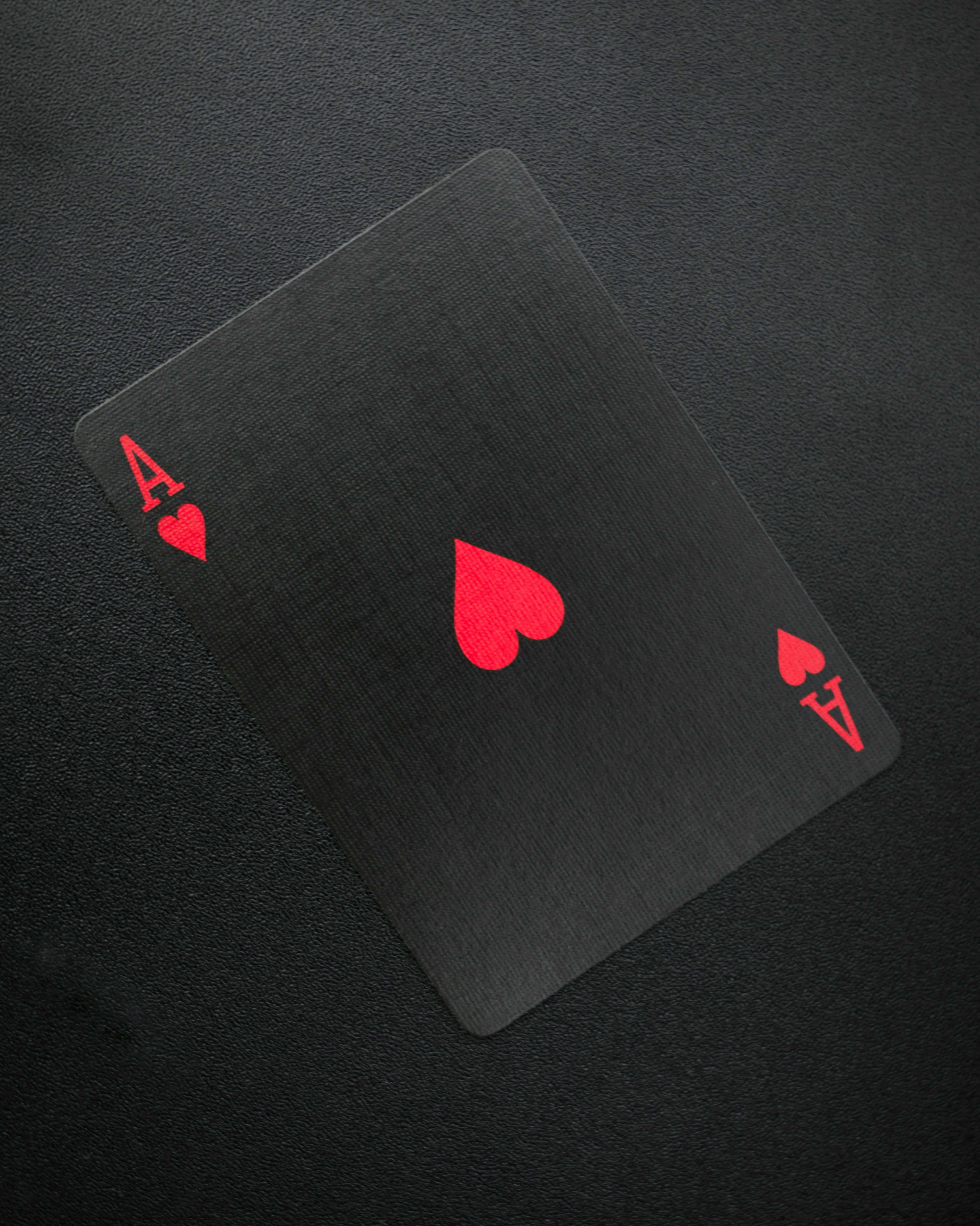 Ace of Hearts, black playing card, red heart symbols, 4K Phone Wallpaper