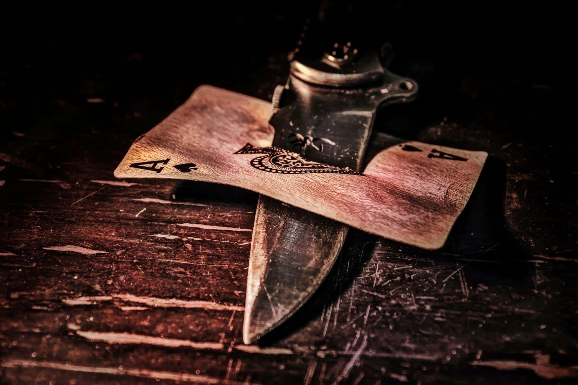 Ace Of Spades, knife, playing cards, Full HD Desktop Wallpaper