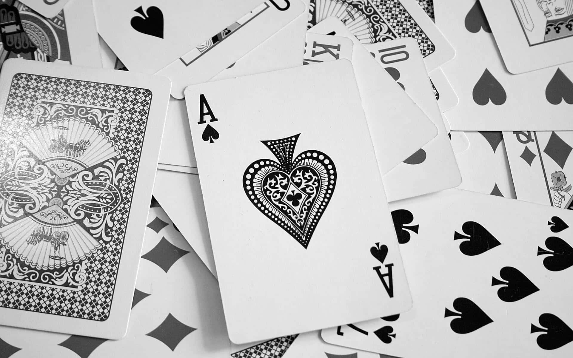 Ace of Spades, scattered deck, monochrome, Full HD Desktop Wallpaper