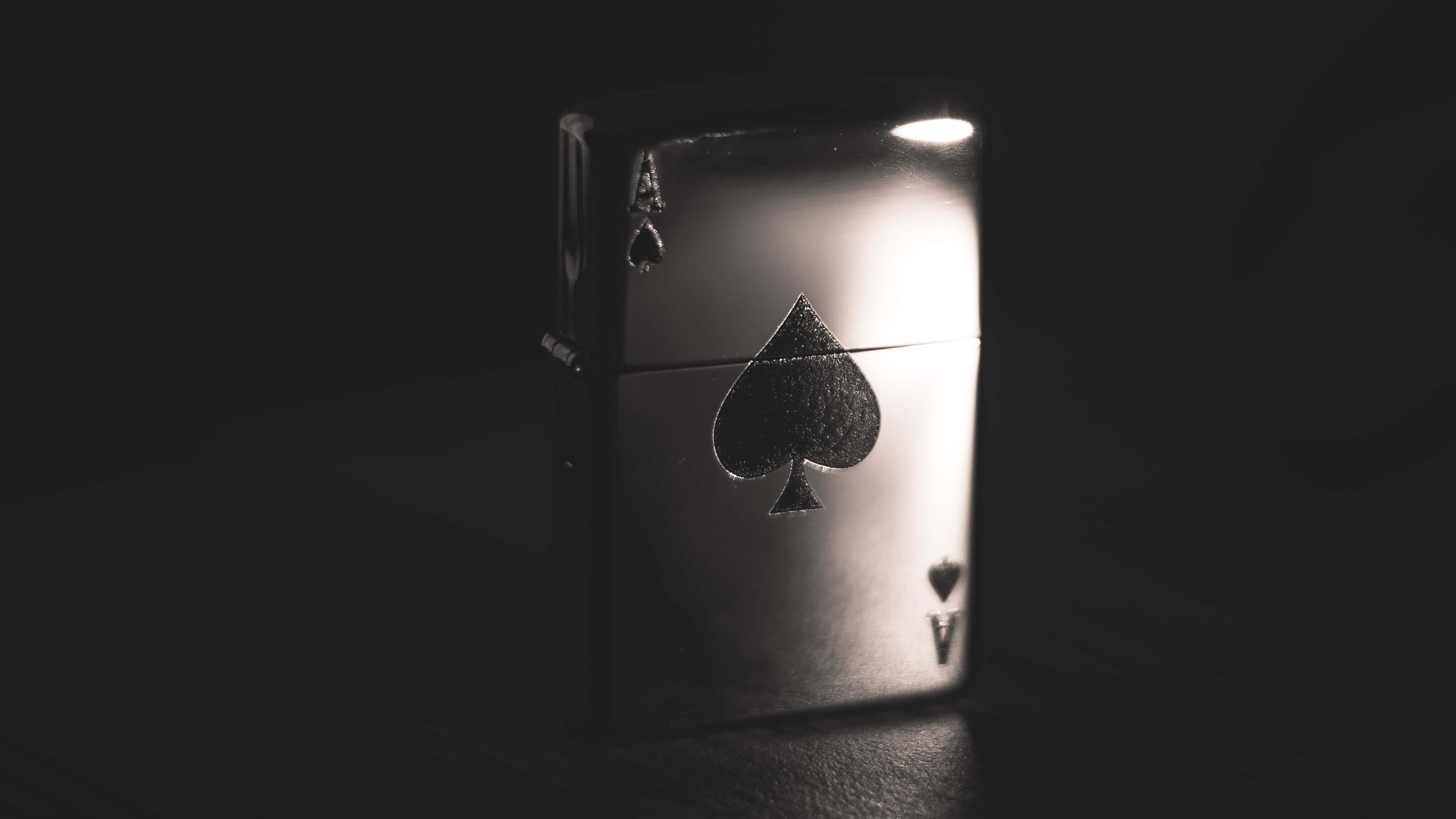 Ace of Spades, metallic lighter, dramatic spotlight, 4K Desktop Wallpaper