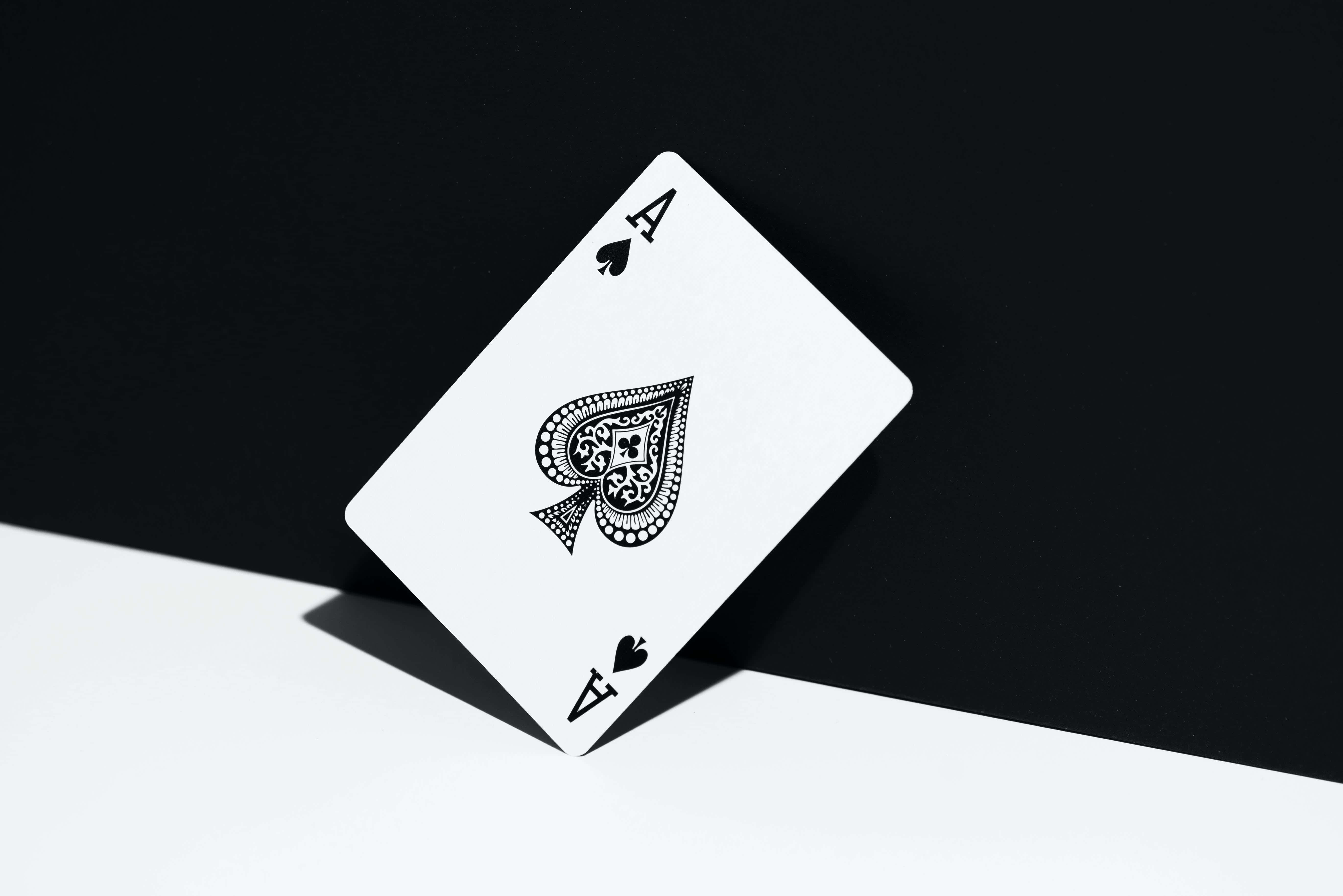 Ace of Spades, white ace of spades playing card, black and white background, 5K Desktop Wallpaper