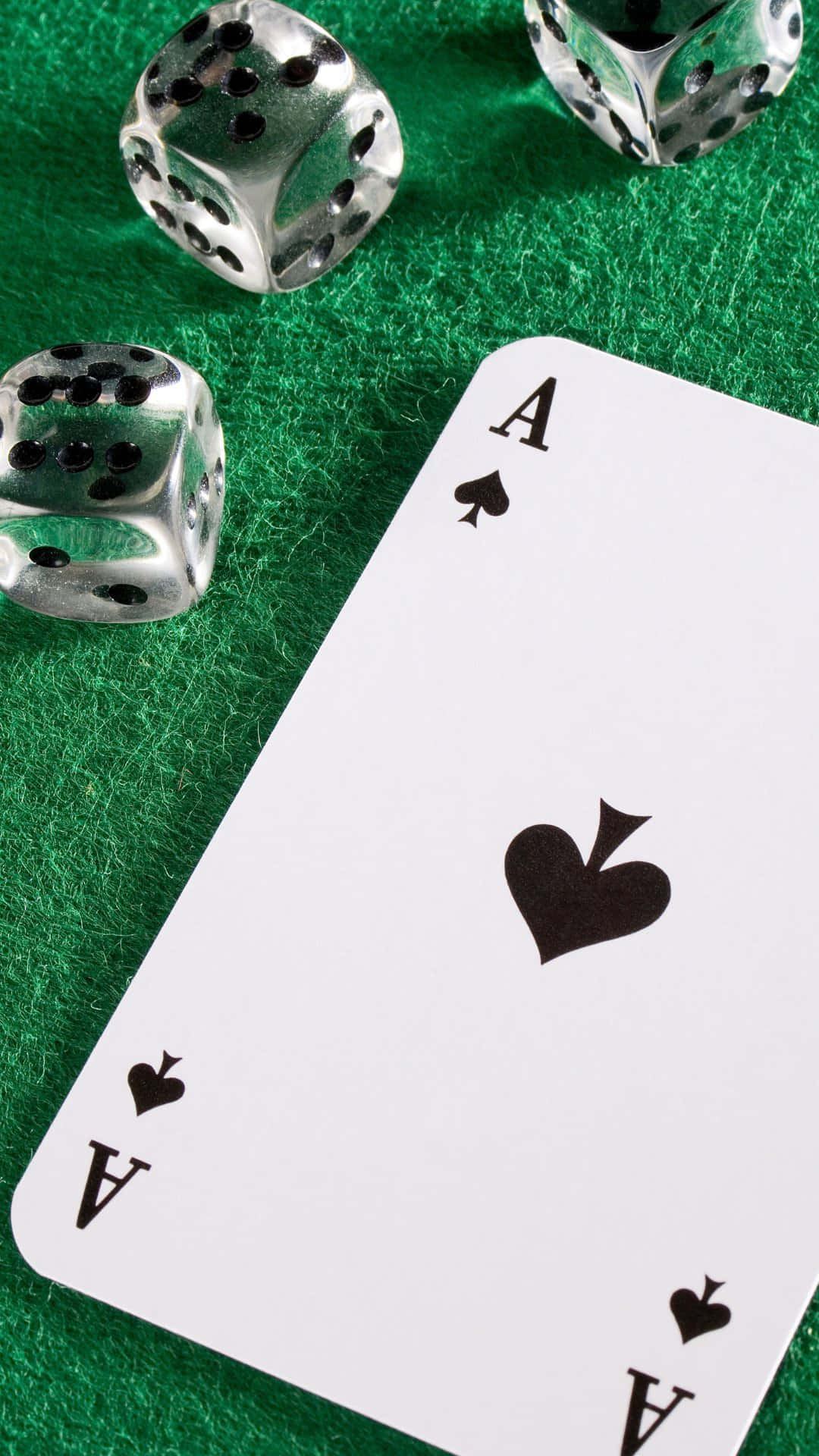 Ace of Spades, dice, green felt, Full HD Phone Wallpaper