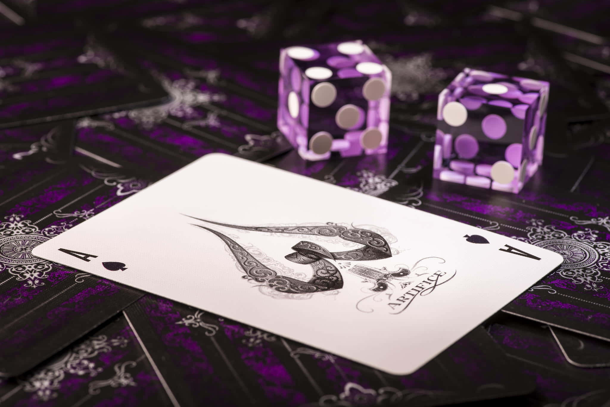 Ace of Spades, black design, purple patterned cards, Full HD Desktop Wallpaper