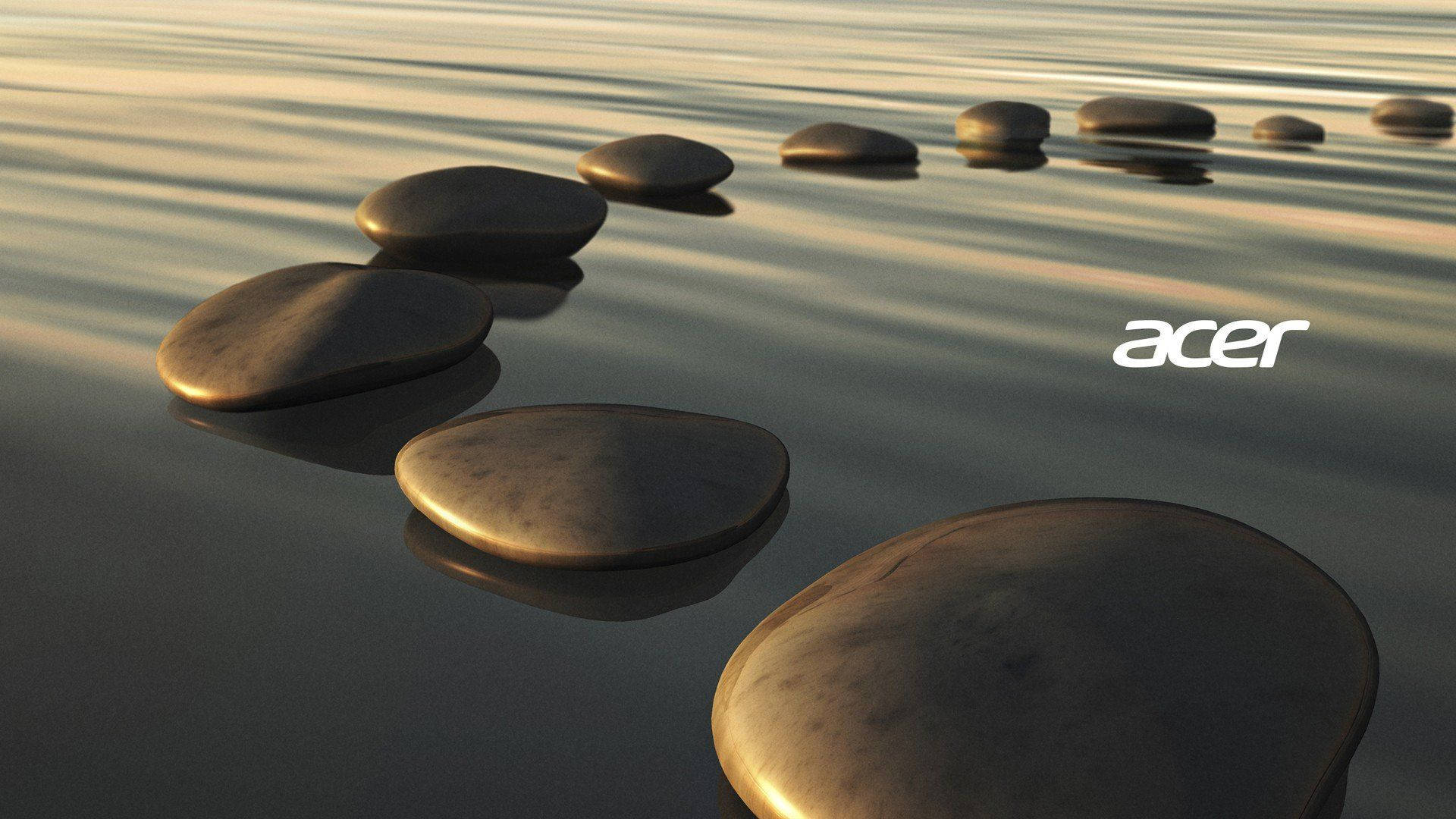 Acer, glossy river stones, calm water, Full HD Desktop Wallpaper