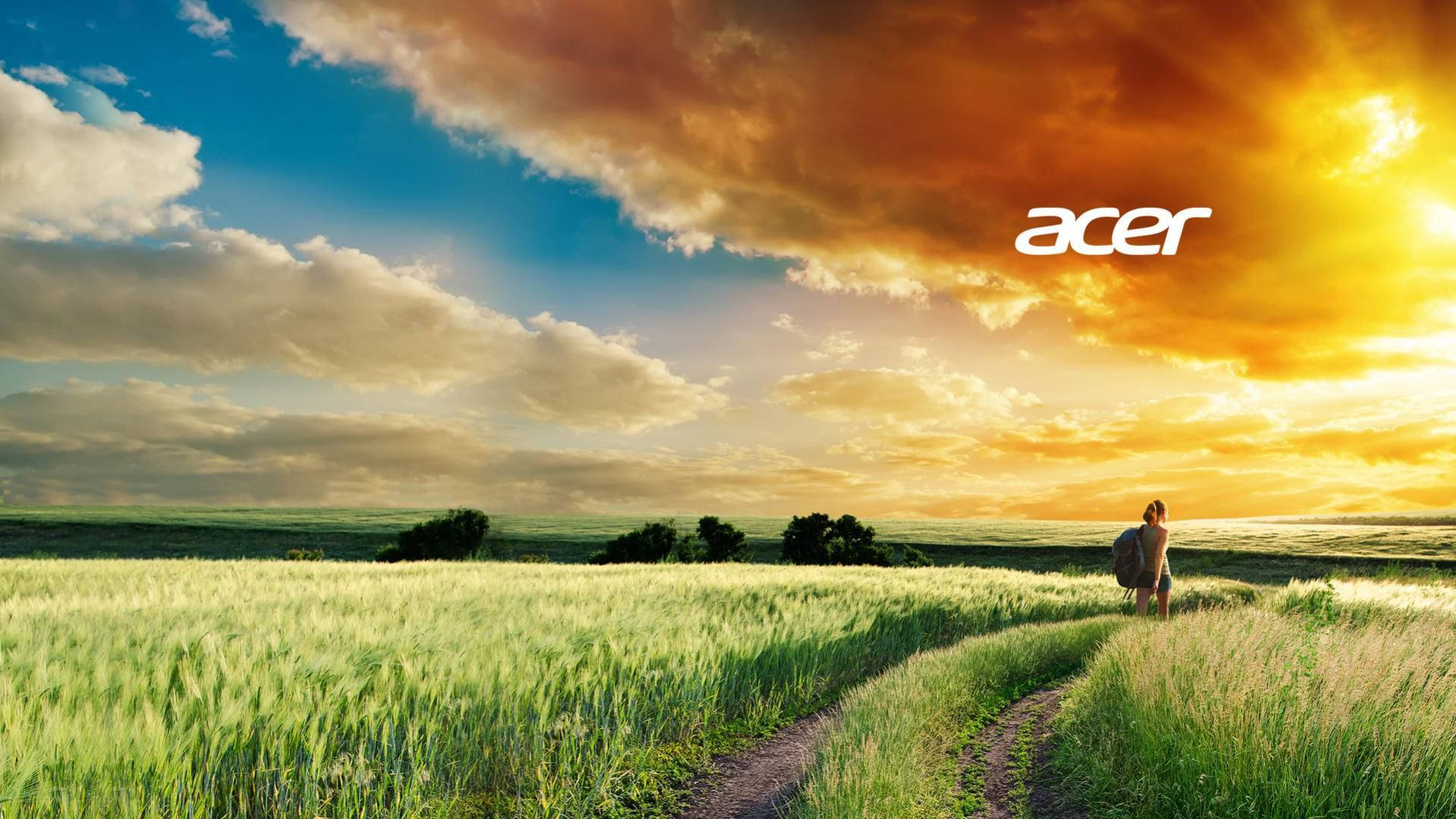 Acer logo, golden wheat field, dramatic sunset sky, HD Desktop Wallpaper