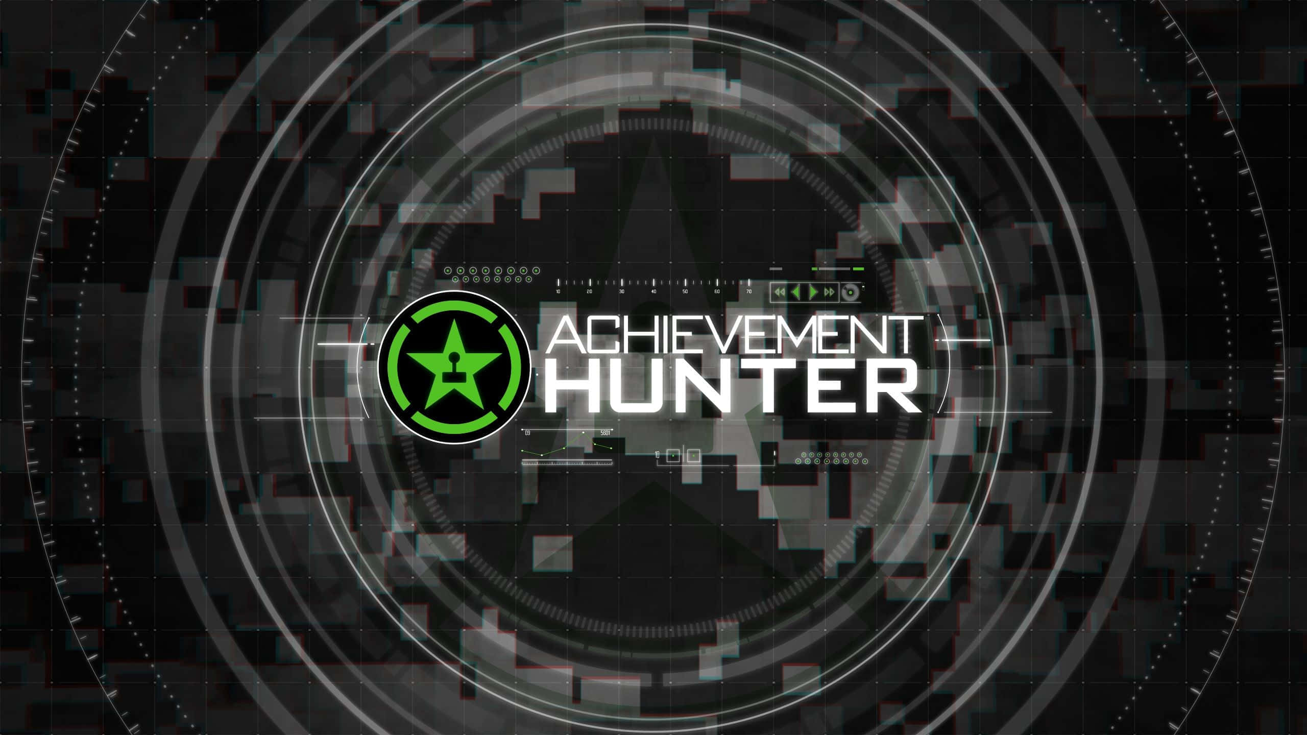 ACHIEVEMENT HUNTER, glowing green star logo, glitchy black background, 2K Desktop Wallpaper
