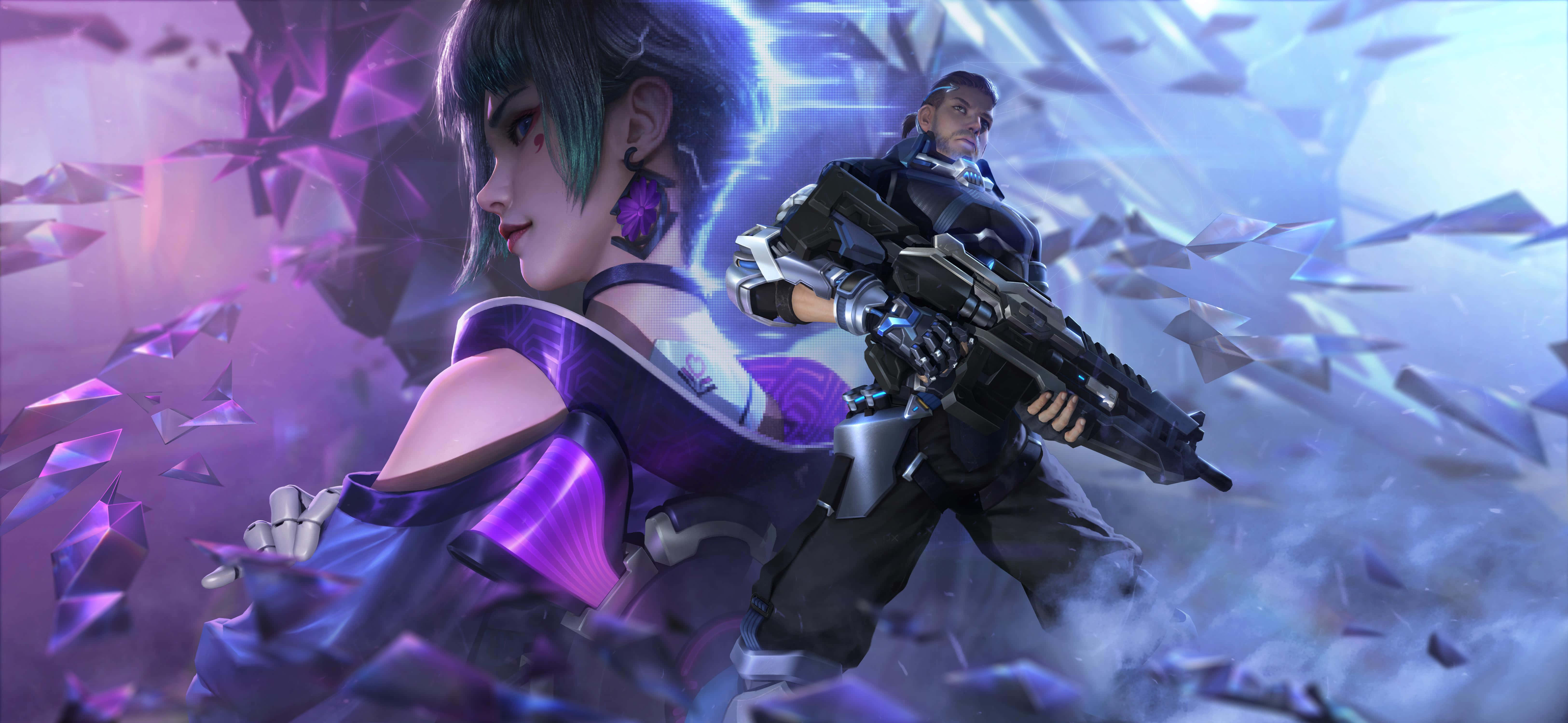 Achievement Hunter, anime-style warriors, futuristic gear, 5K Desktop Wallpaper